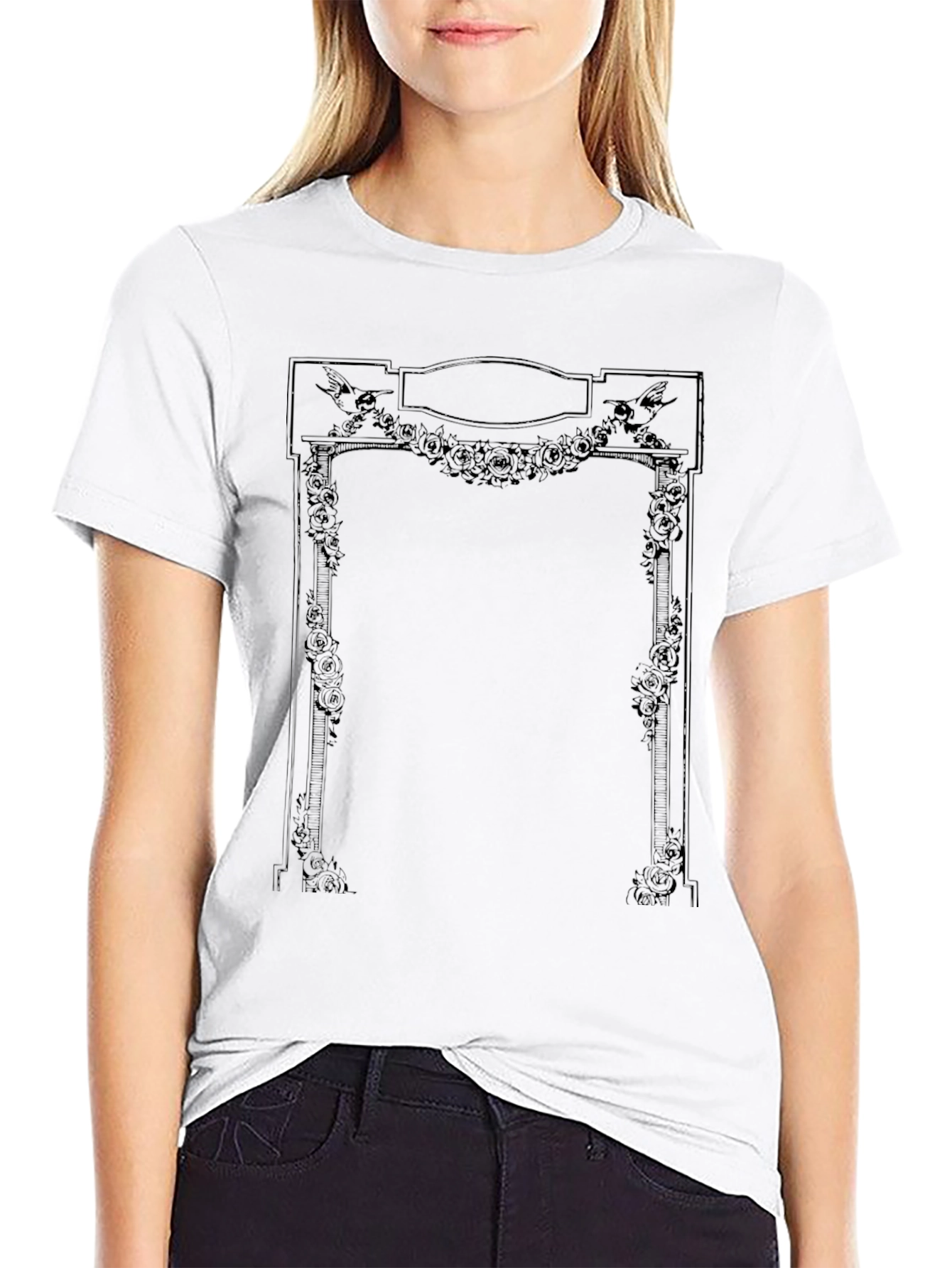 Floral Arch Graphic Tee - Unique Black T-Shirt