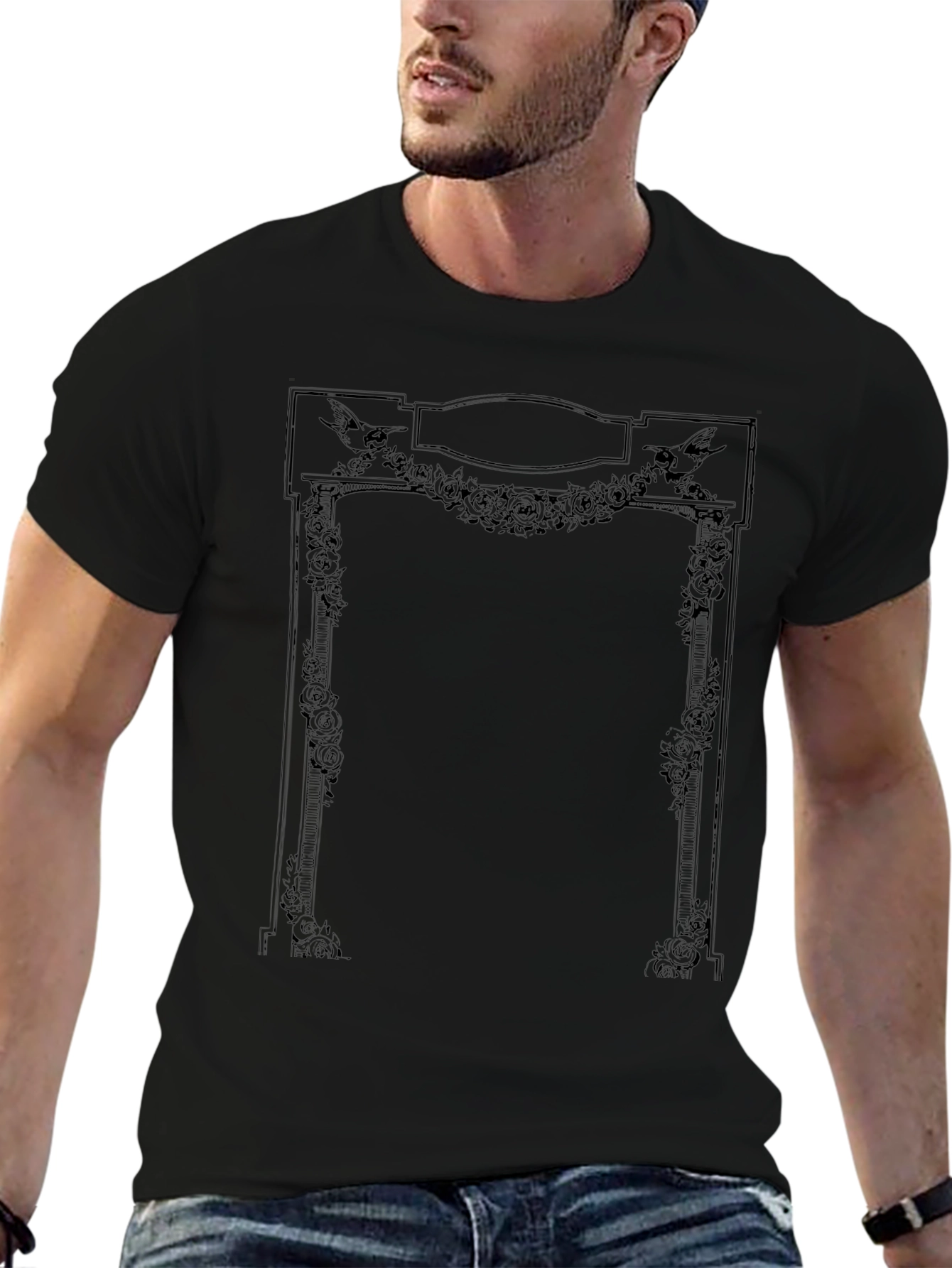 Floral Arch Graphic Tee - Unique Black T-Shirt