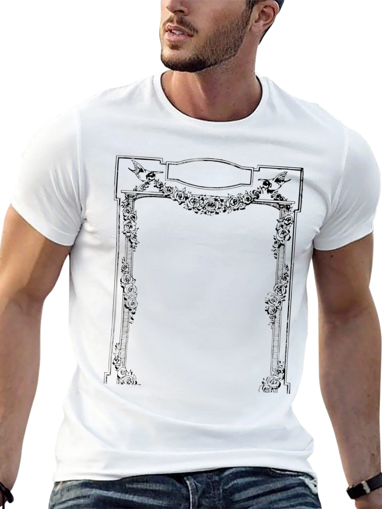 Floral Arch Graphic Tee - Unique Black T-Shirt