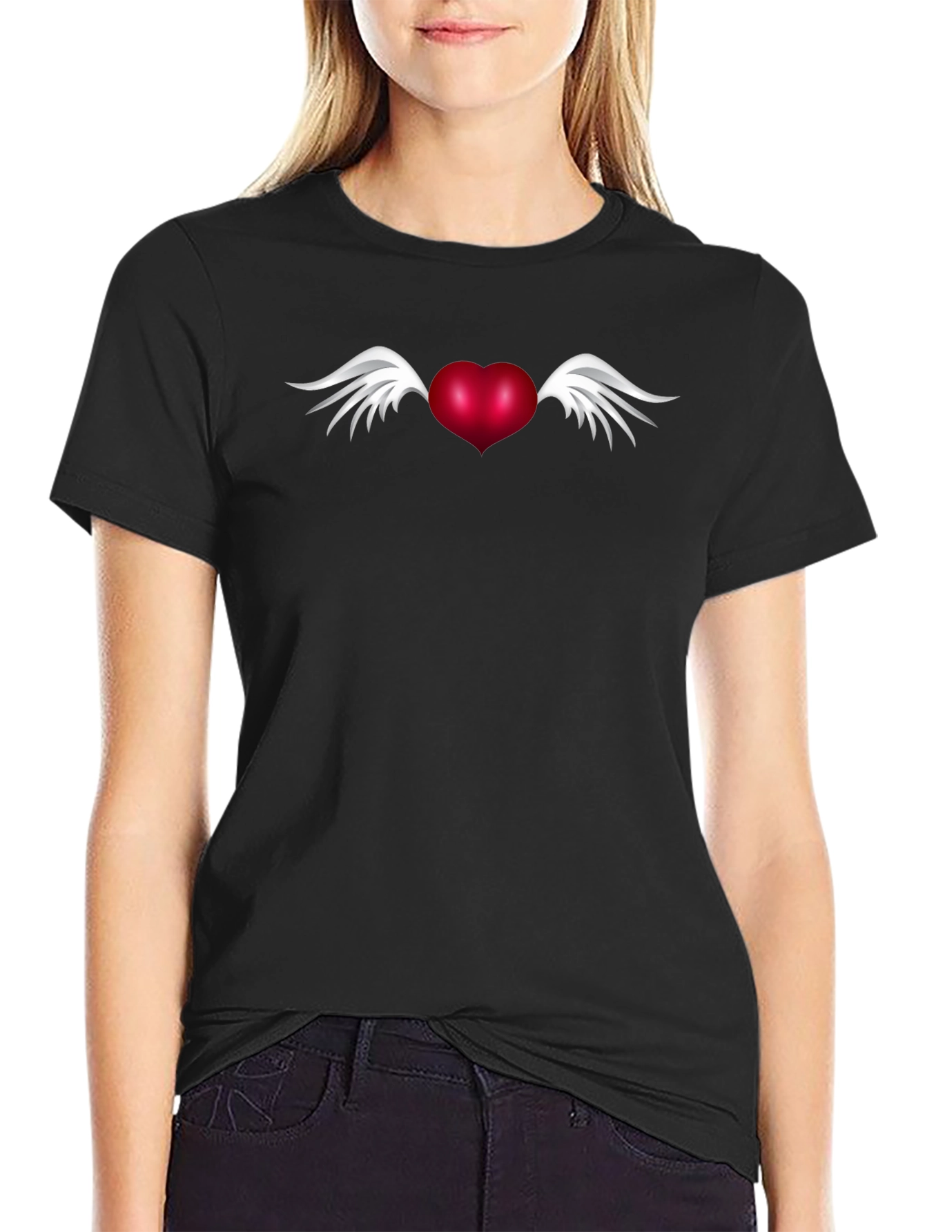 Winged Heart Graphic Tee - Black Cotton Blend Shirt