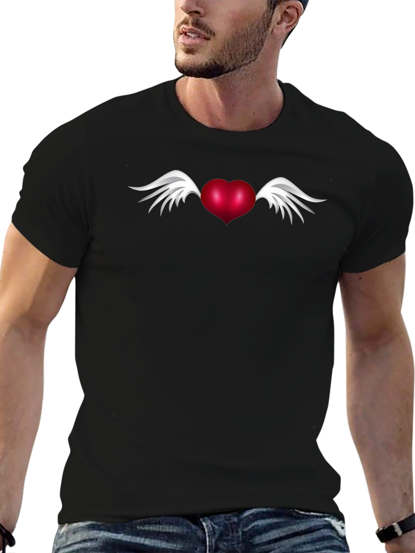 Winged Heart Graphic Tee - Black Cotton Blend Shirt