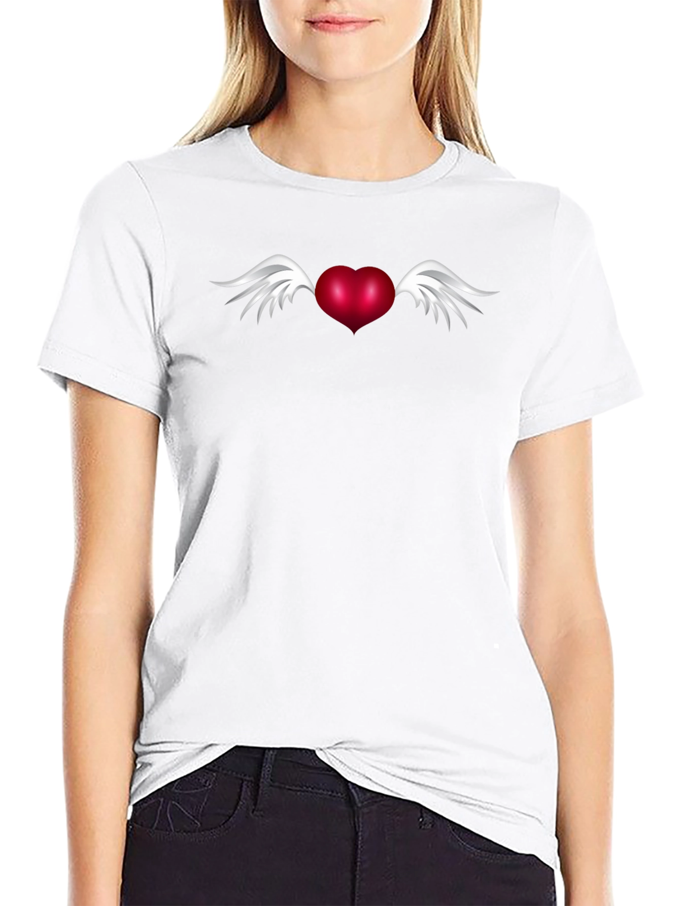Winged Heart Graphic Tee - Black Cotton Blend Shirt