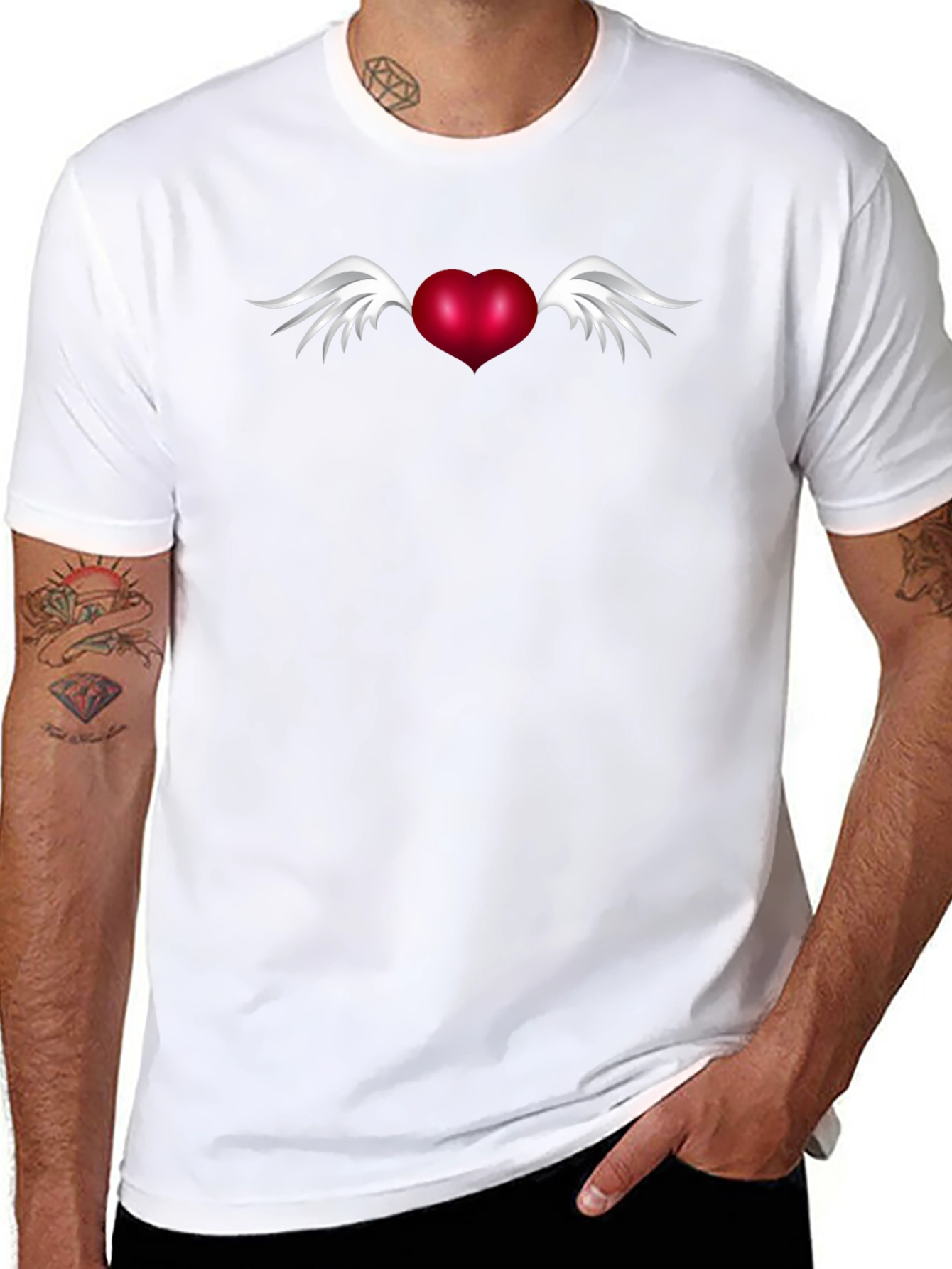 Winged Heart Graphic Tee - Black Cotton Blend Shirt