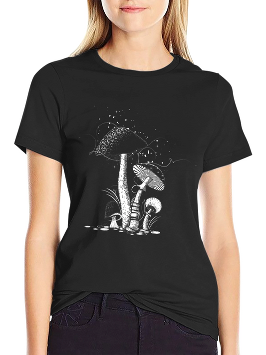 Mushroom Print Black T-Shirt