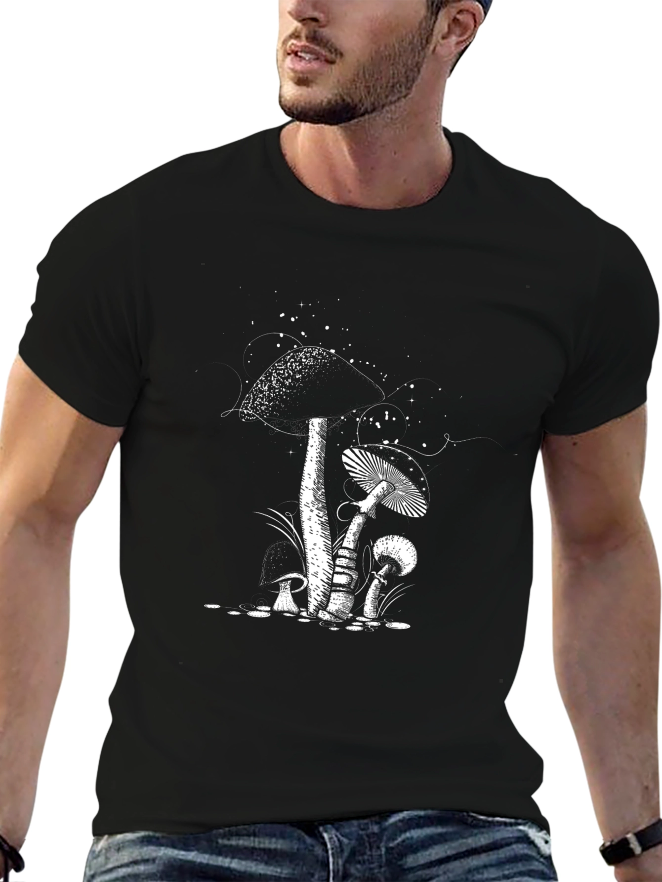 Mushroom Print Black T-Shirt