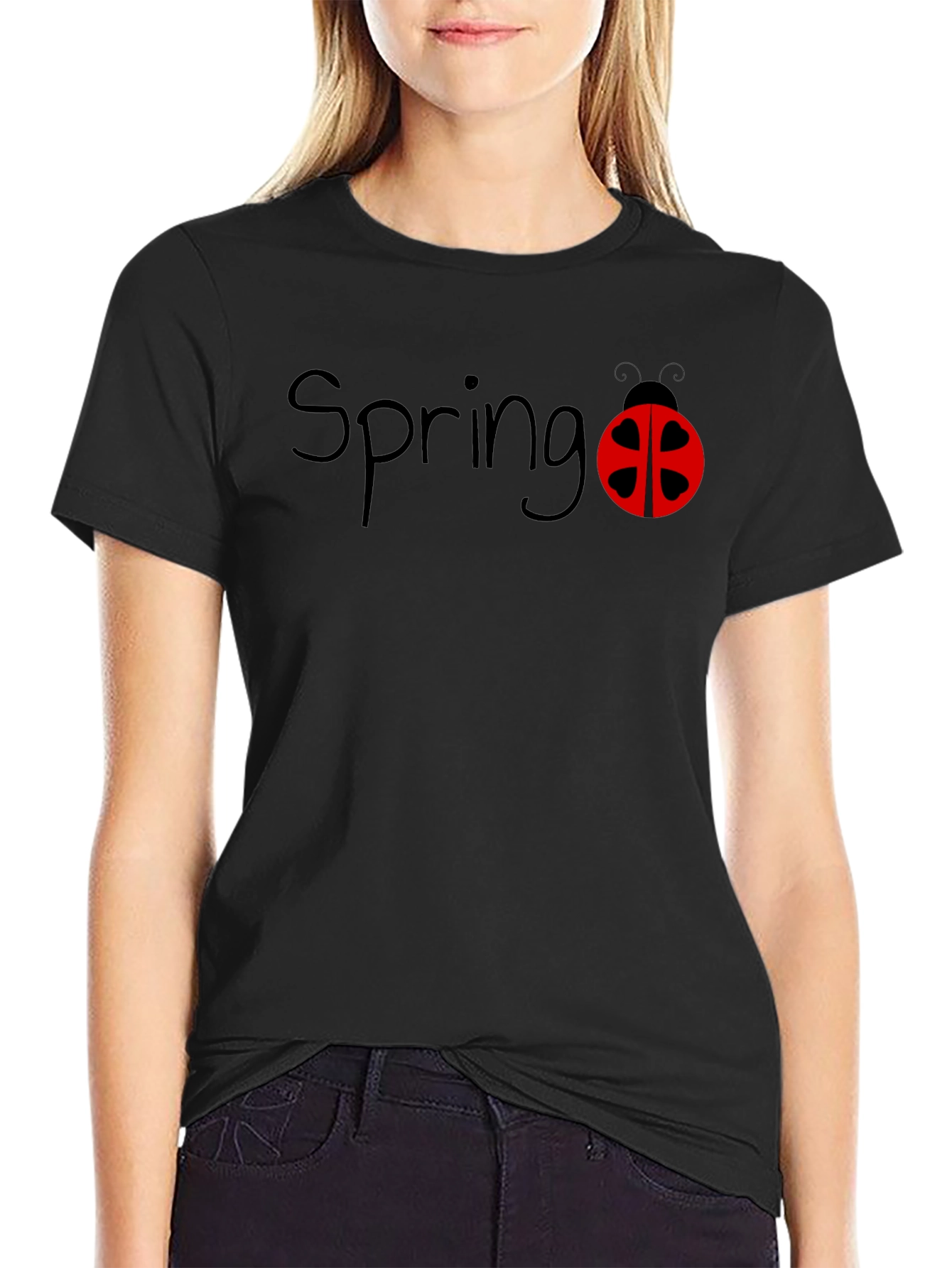 Spring Ladybug Black T-Shirt