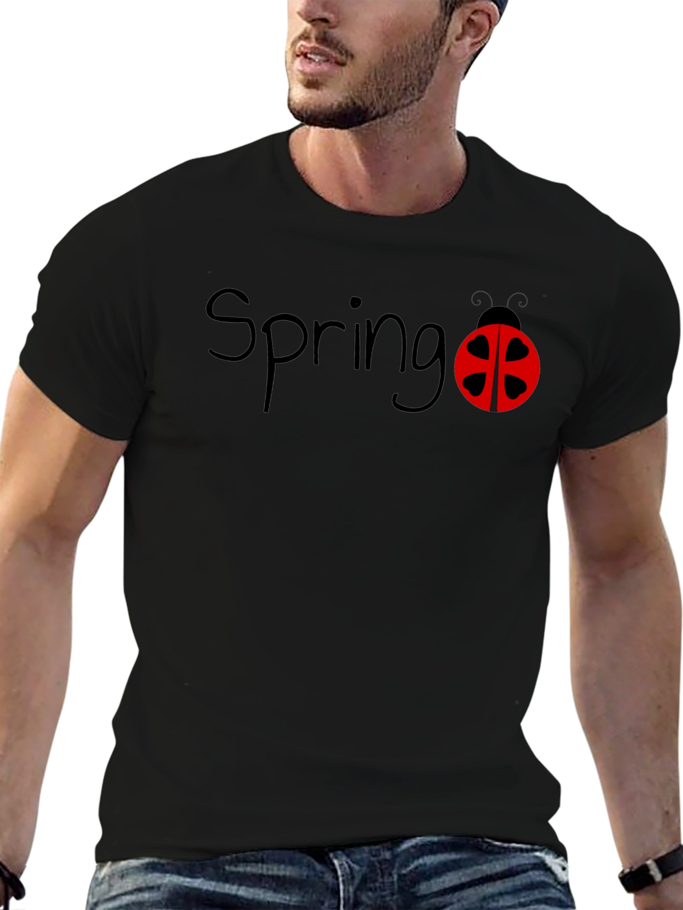 Spring Ladybug Black T-Shirt