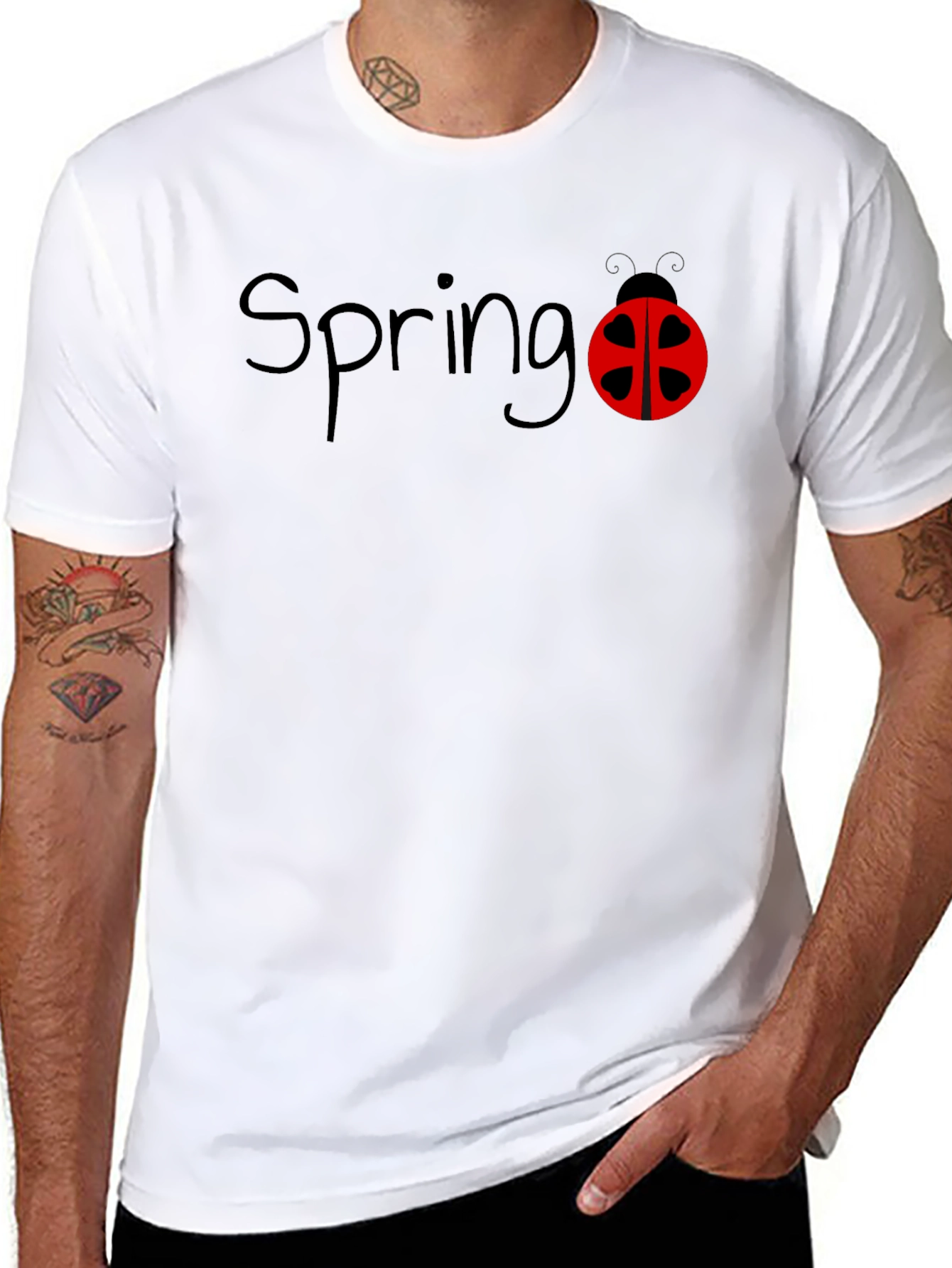 Spring Ladybug Black T-Shirt