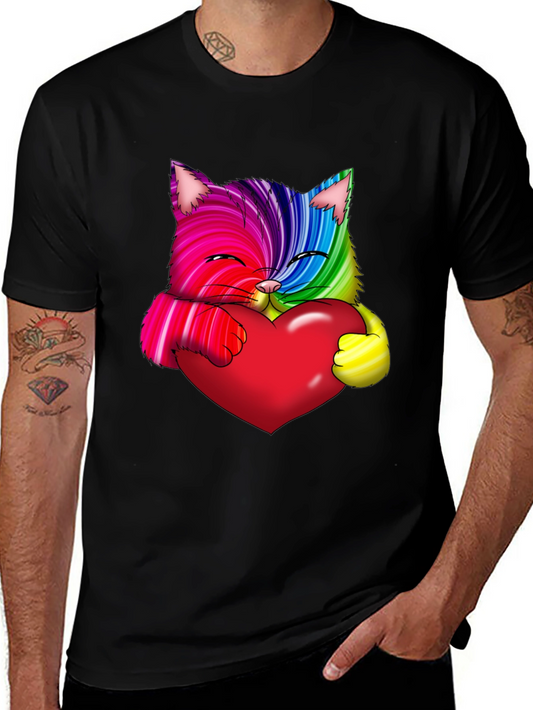 Rainbow Cat Heart Graphic Tee - Love & Pride