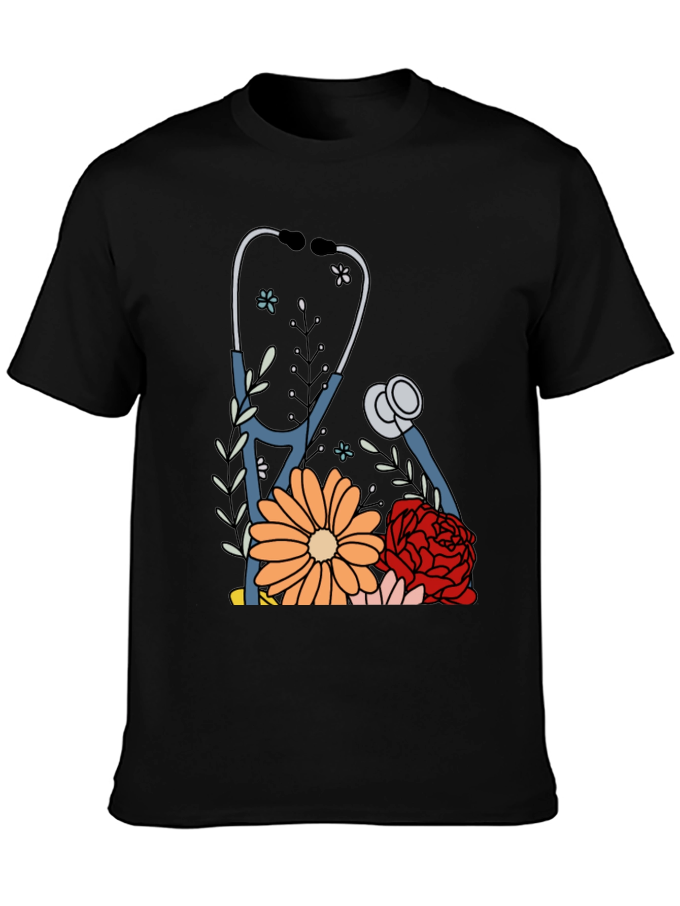 Floral Stethoscope Graphic Tee - Medical Professional Apparel