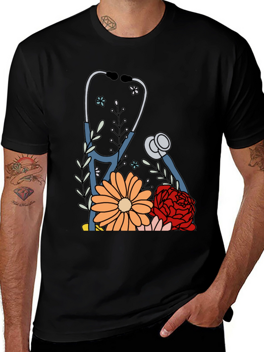 Floral Stethoscope Graphic Tee - Medical Professional Apparel