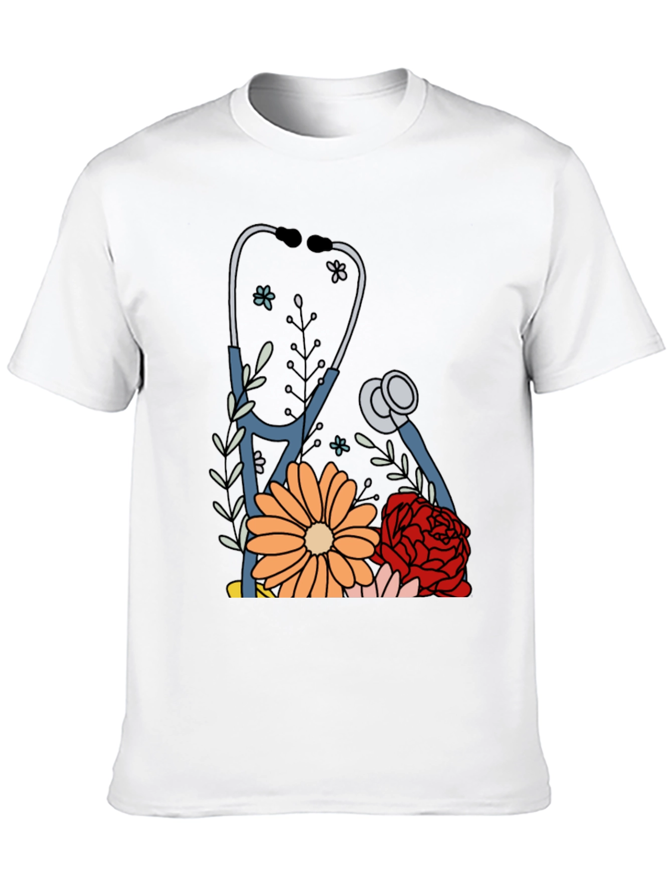 Floral Stethoscope Graphic Tee - Medical Professional Apparel
