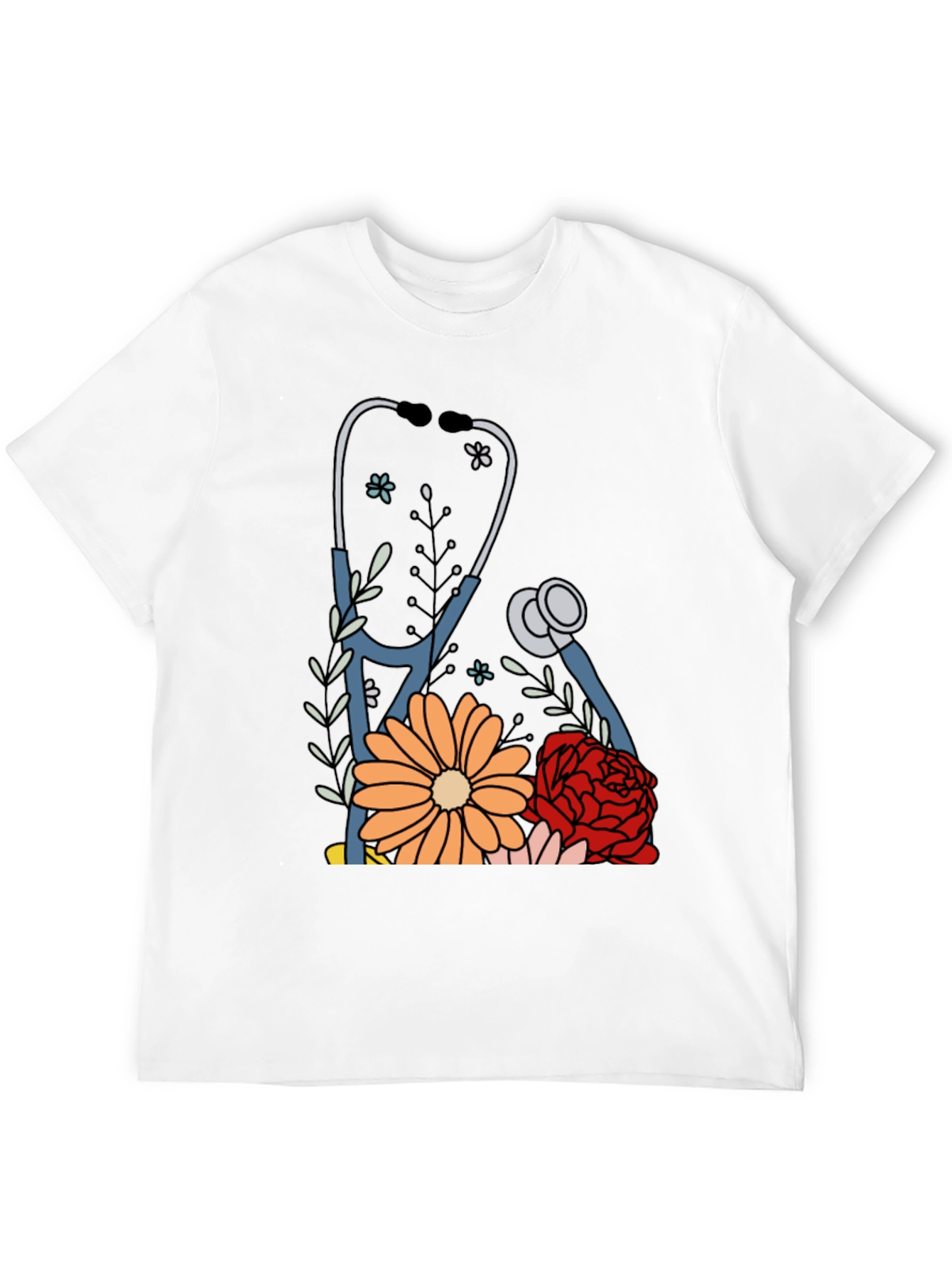 Floral Stethoscope Graphic Tee - Medical Professional Apparel