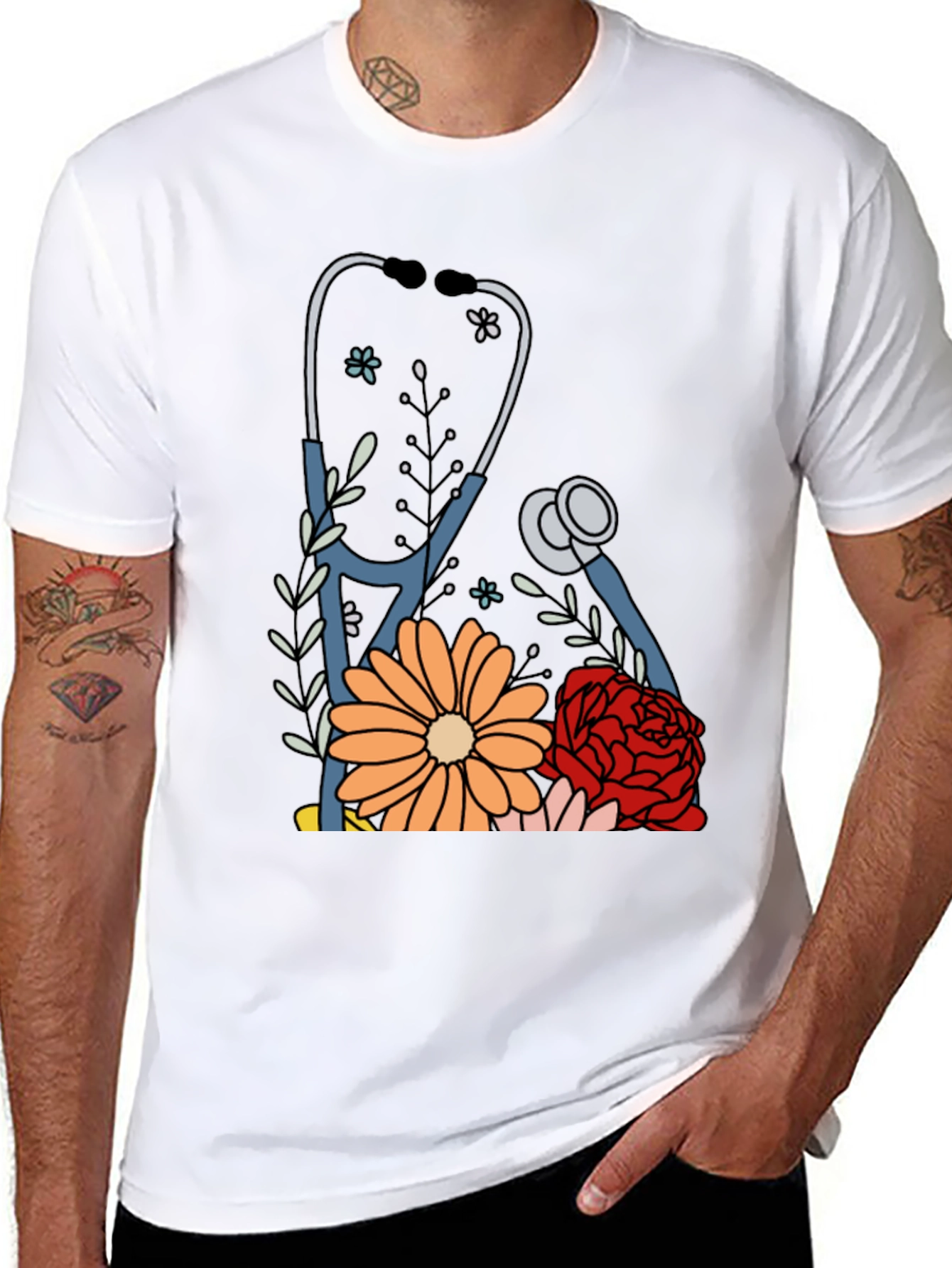 Floral Stethoscope Graphic Tee - Medical Professional Apparel