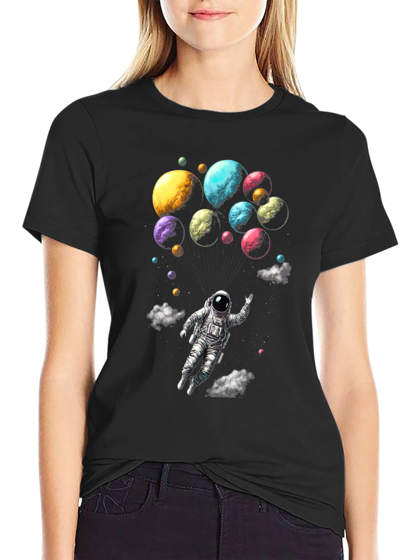 Astronaut & Planets Graphic Tee - Mens Black T-Shirt