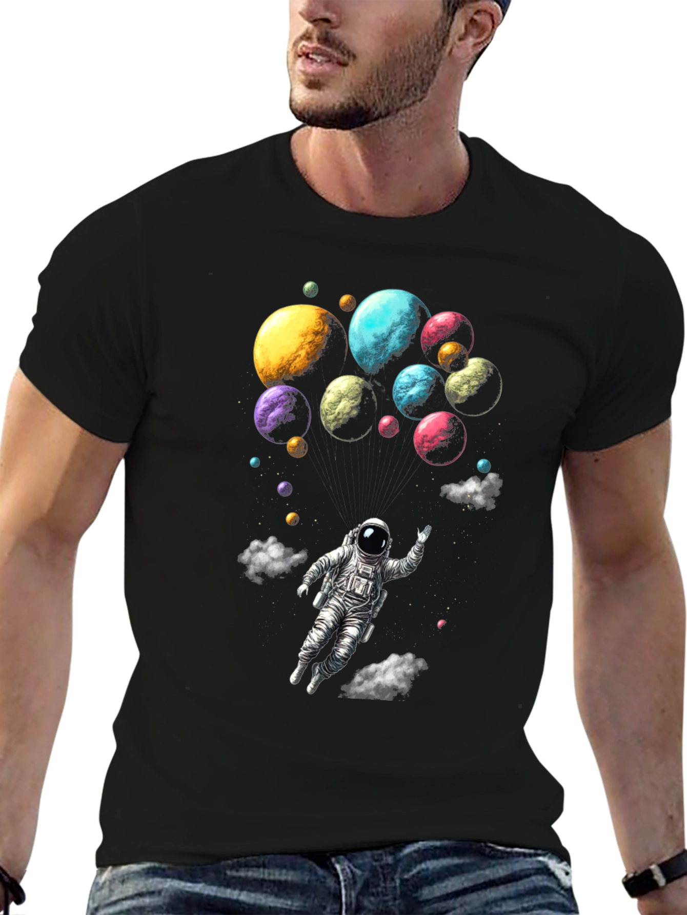 Astronaut & Planets Graphic Tee - Mens Black T-Shirt