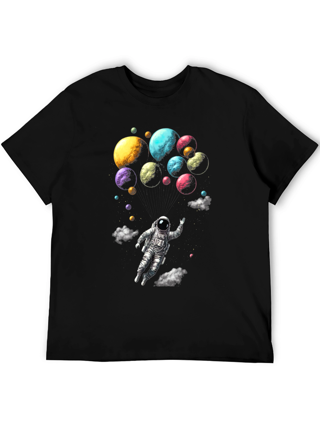 Astronaut & Planets Graphic Tee - Mens Black T-Shirt