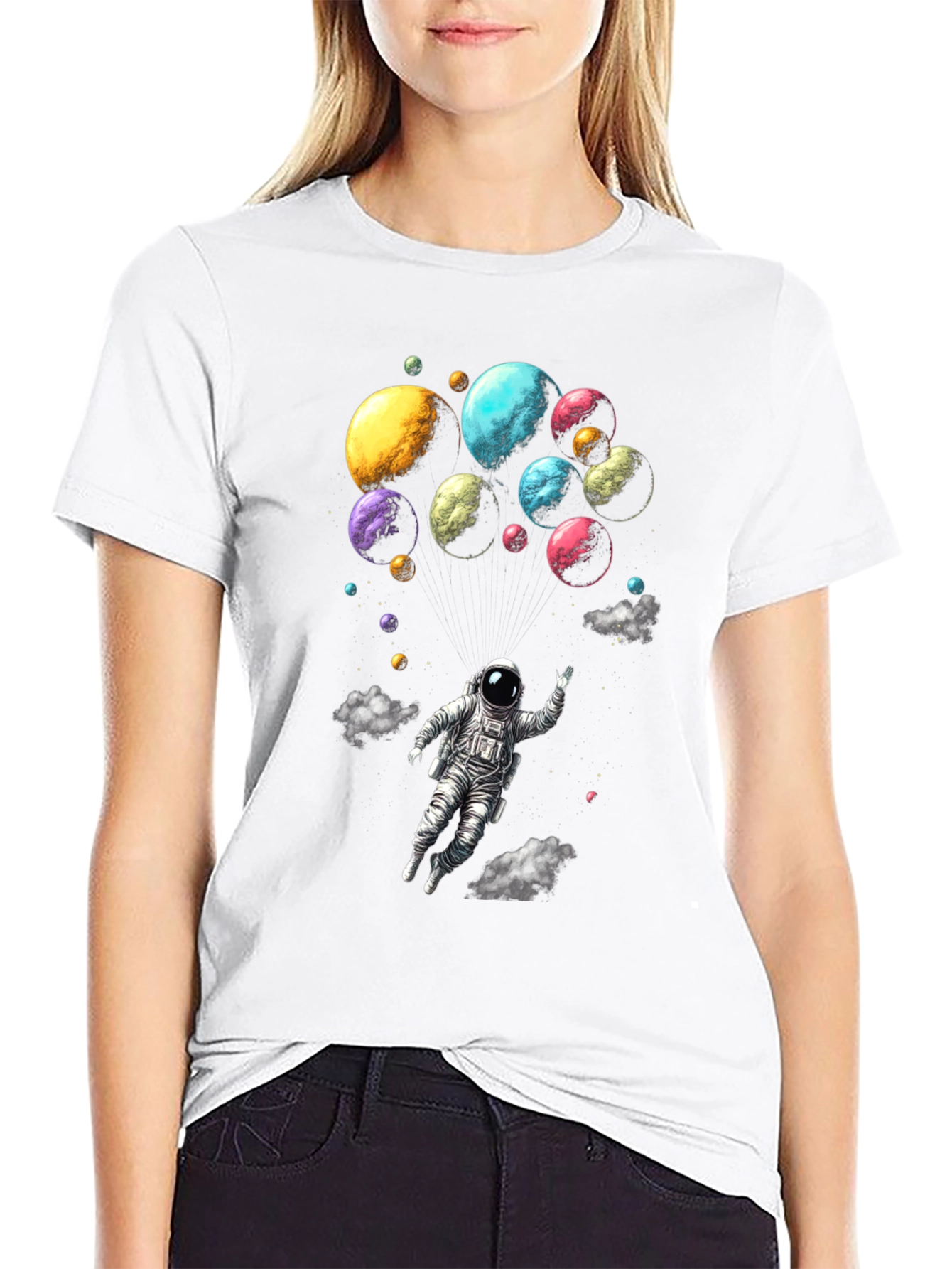 Astronaut & Planets Graphic Tee - Mens Black T-Shirt