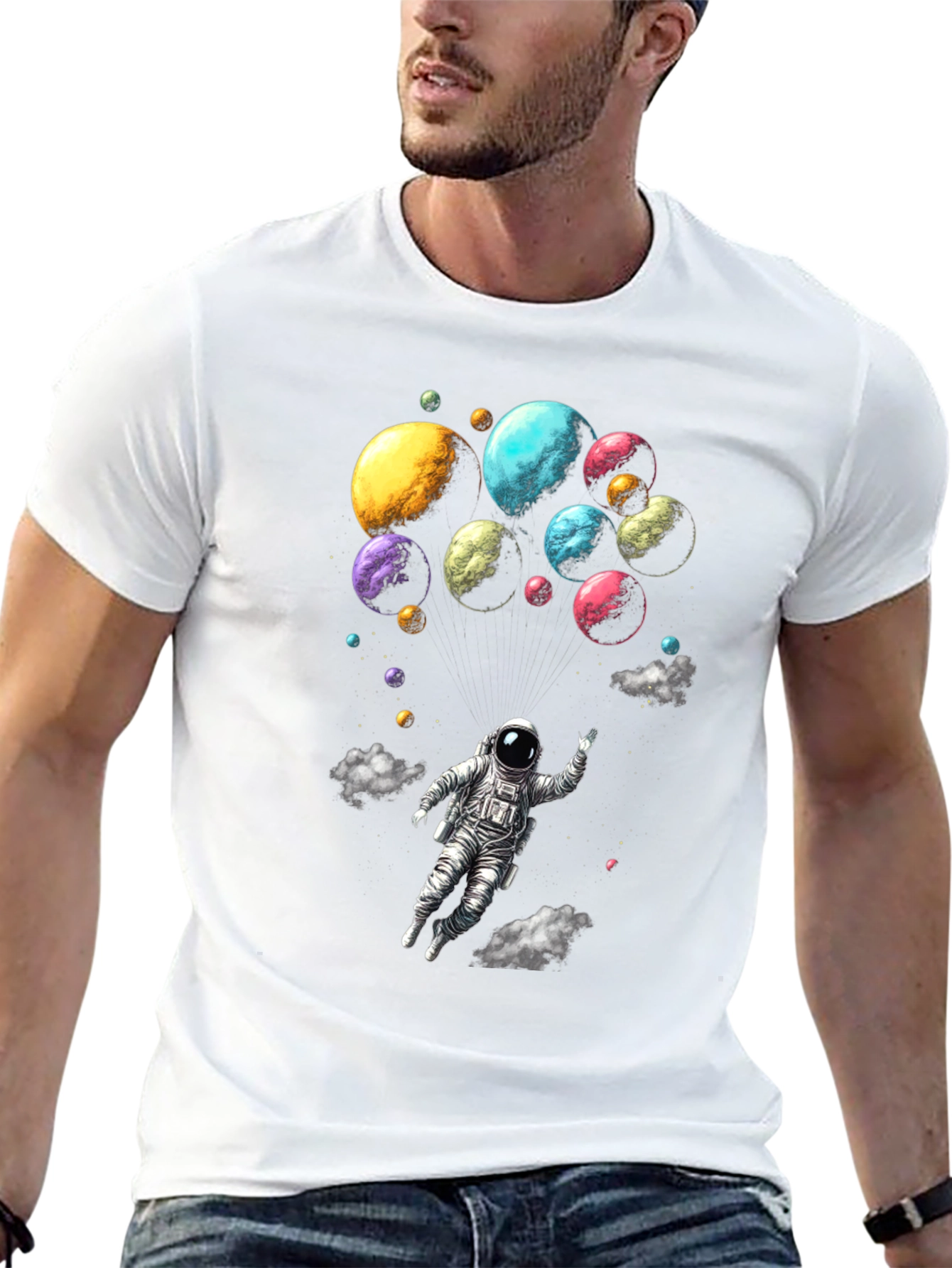 Astronaut & Planets Graphic Tee - Mens Black T-Shirt