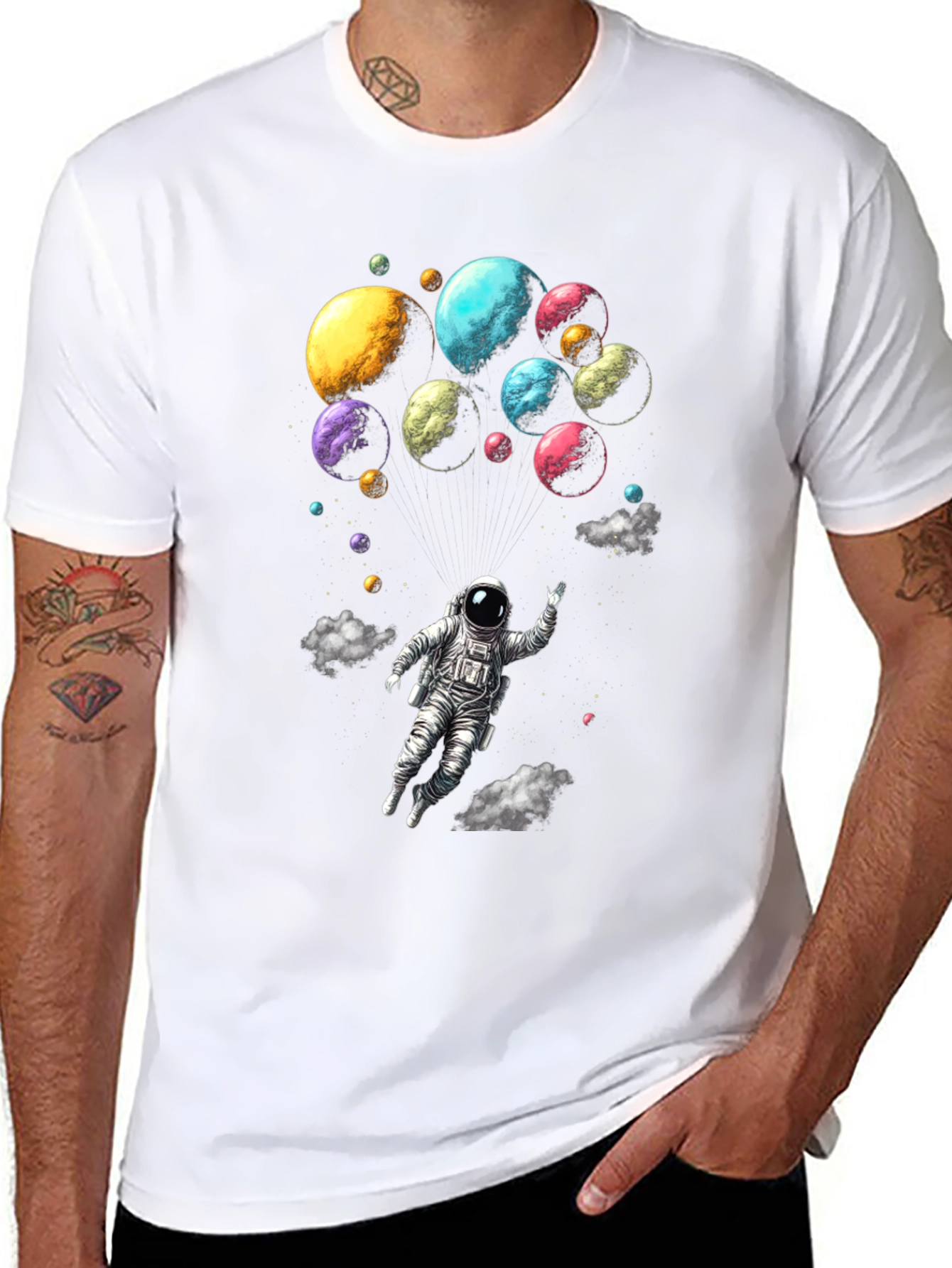 Astronaut & Planets Graphic Tee - Mens Black T-Shirt