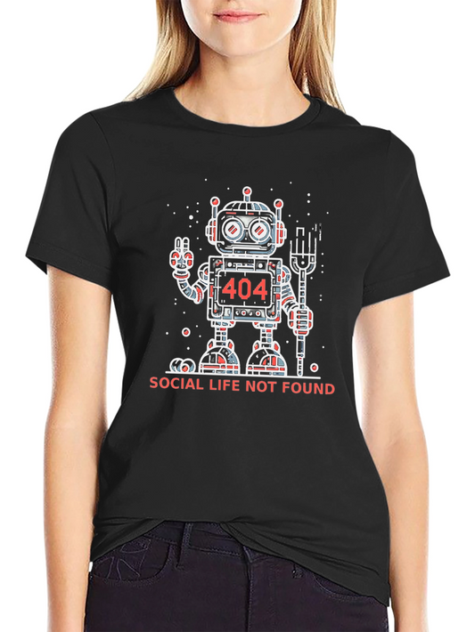 Social Life Not Found Robot Graphic T-Shirt