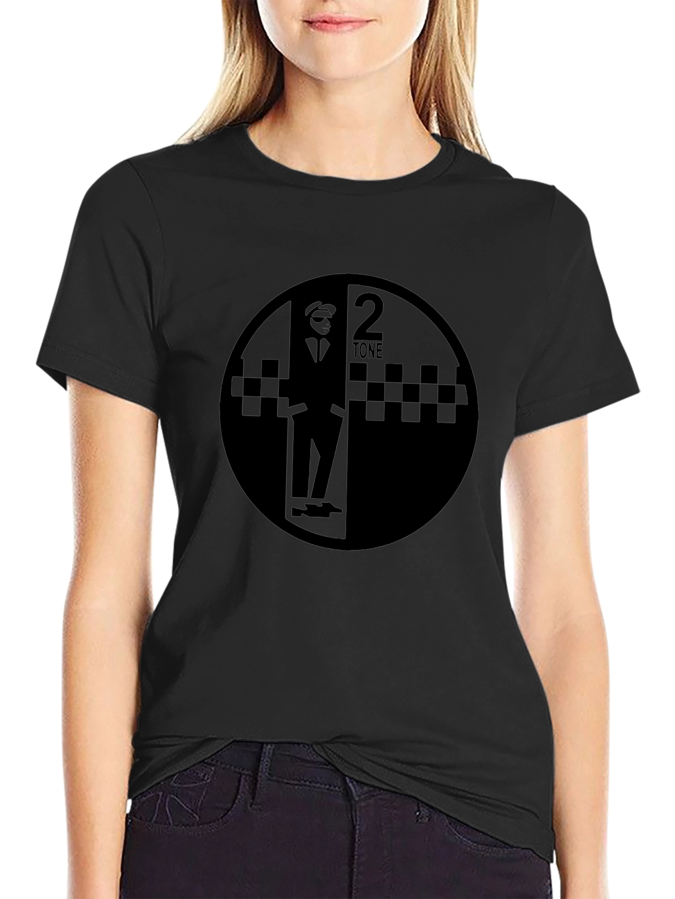 2 Tone Graphic T-Shirt - Black Round Design