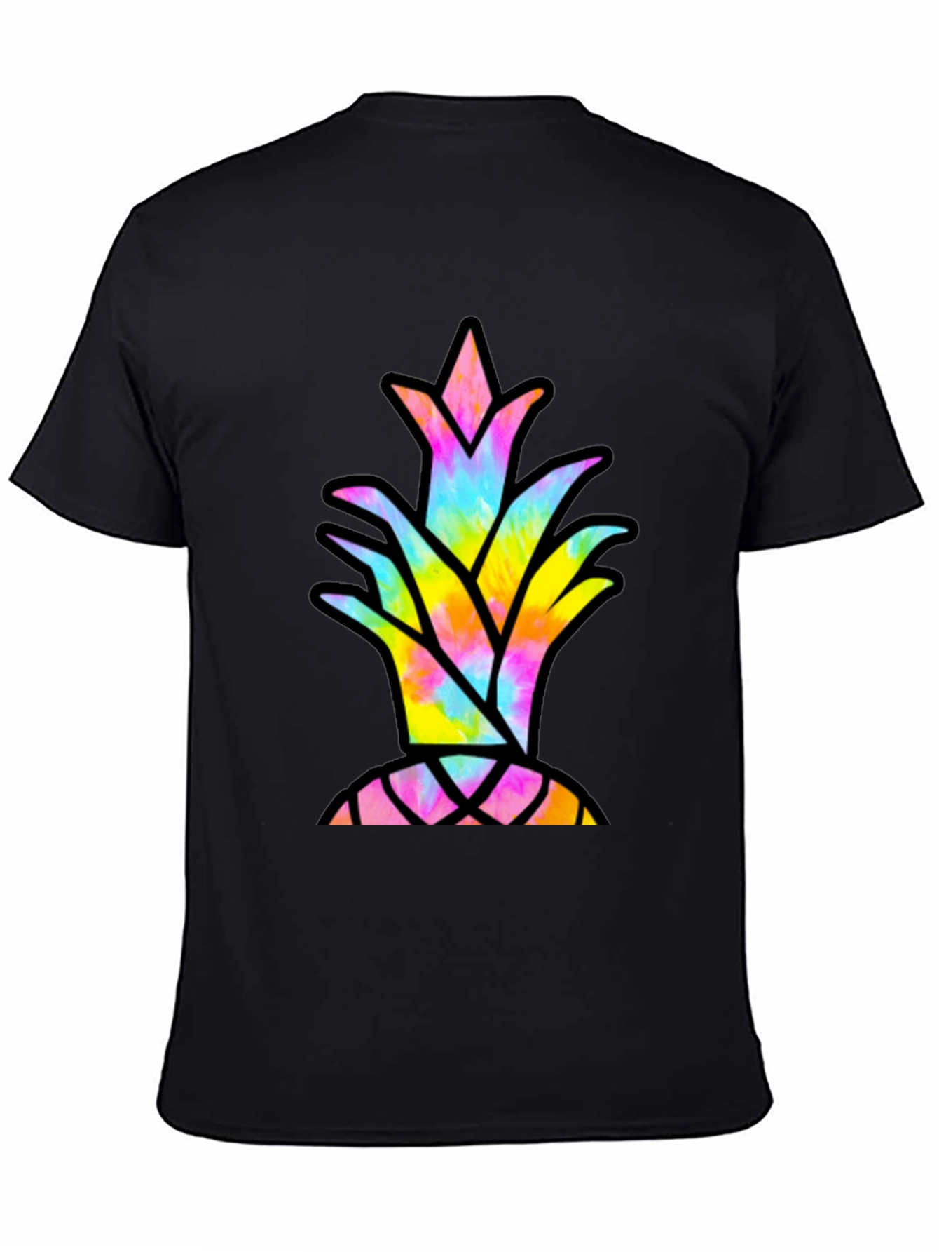 Tie Dye Pineapple Graphic Tee - Casual Black T-Shirt