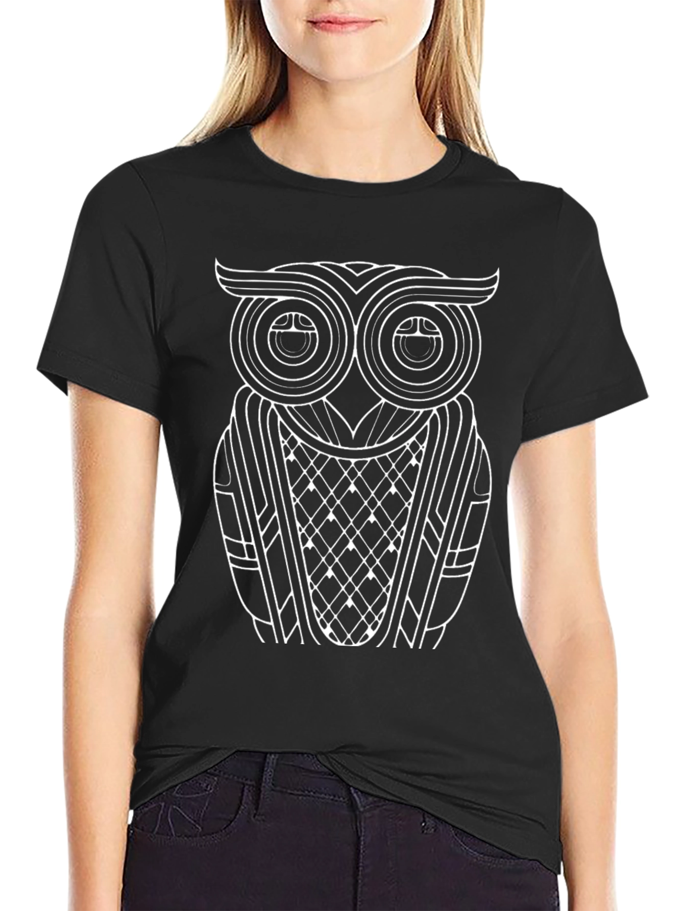 Owl Graphic Print T-Shirt - Black