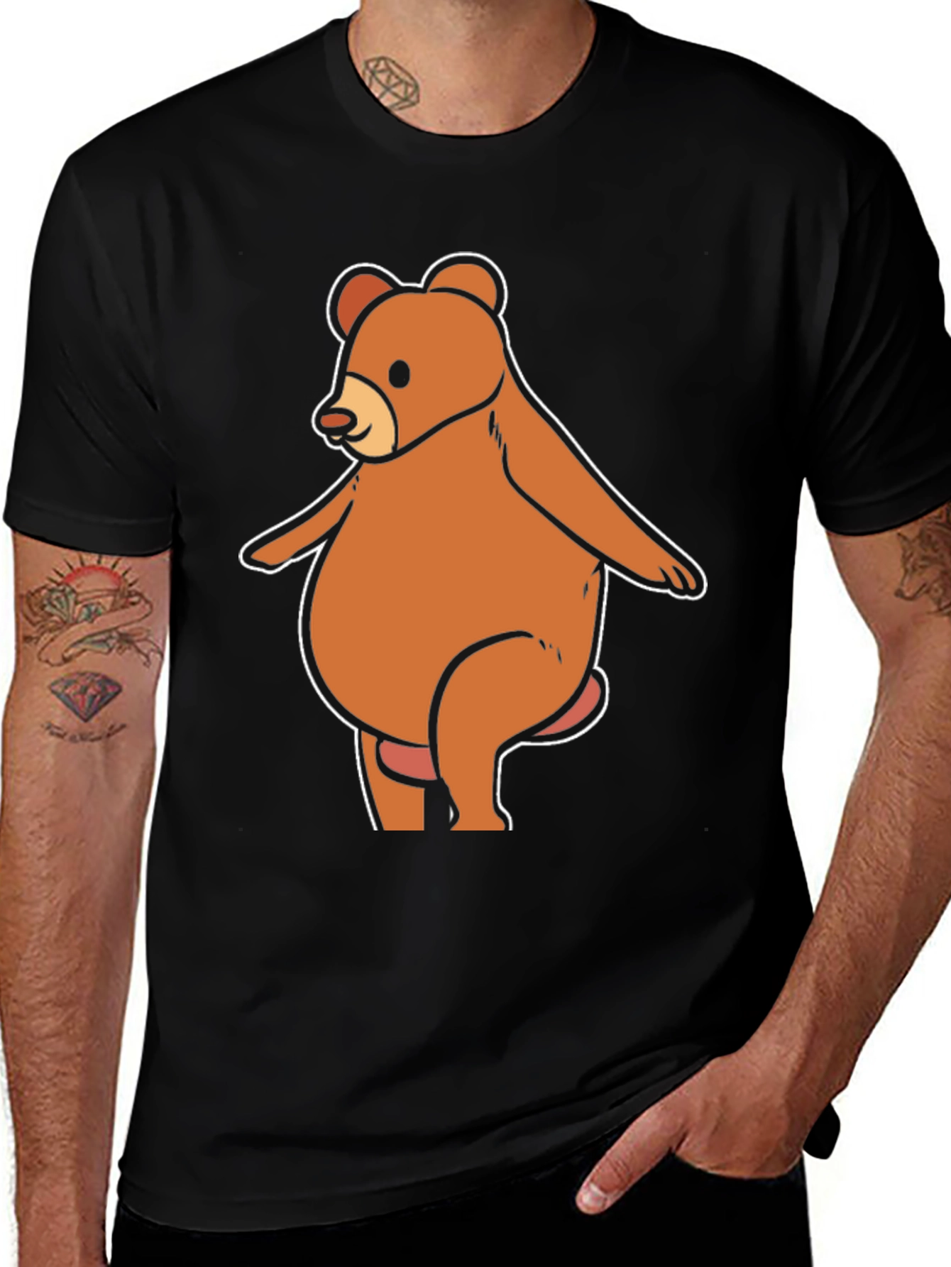 Funny Bear Graphic T-Shirt - Casual Black Tee