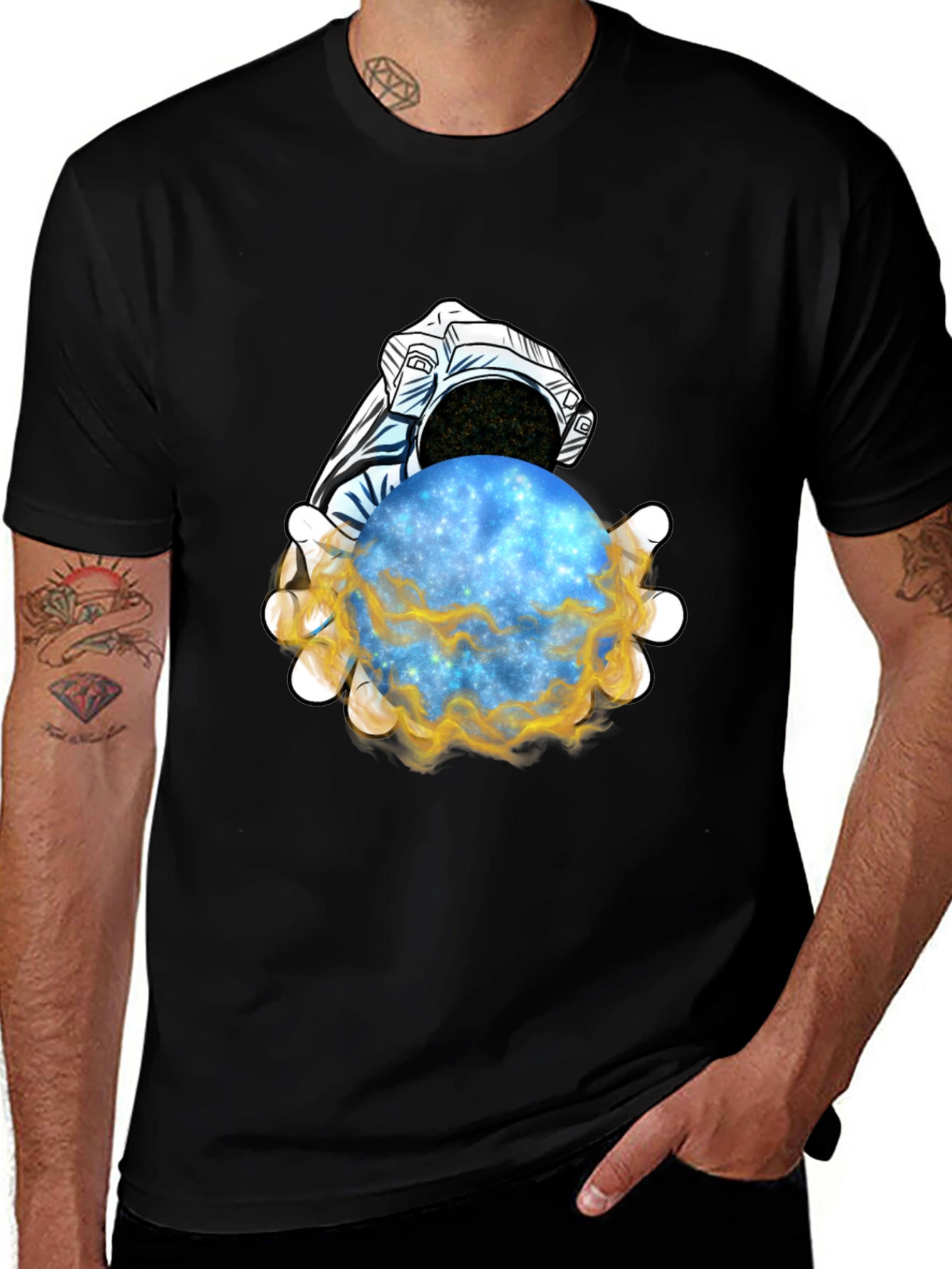 Astronaut Holding Galaxy T-Shirt