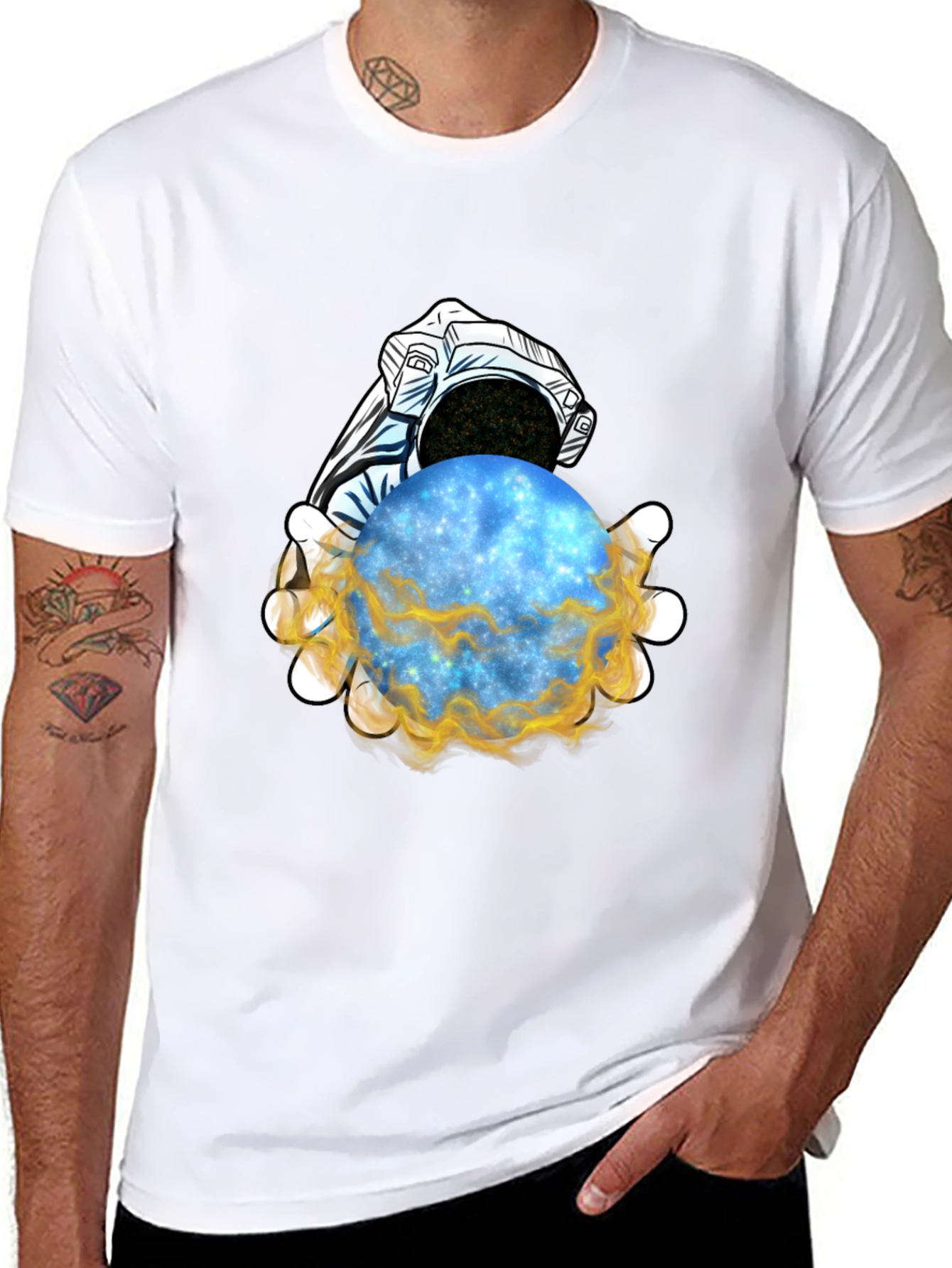 Astronaut Holding Galaxy T-Shirt