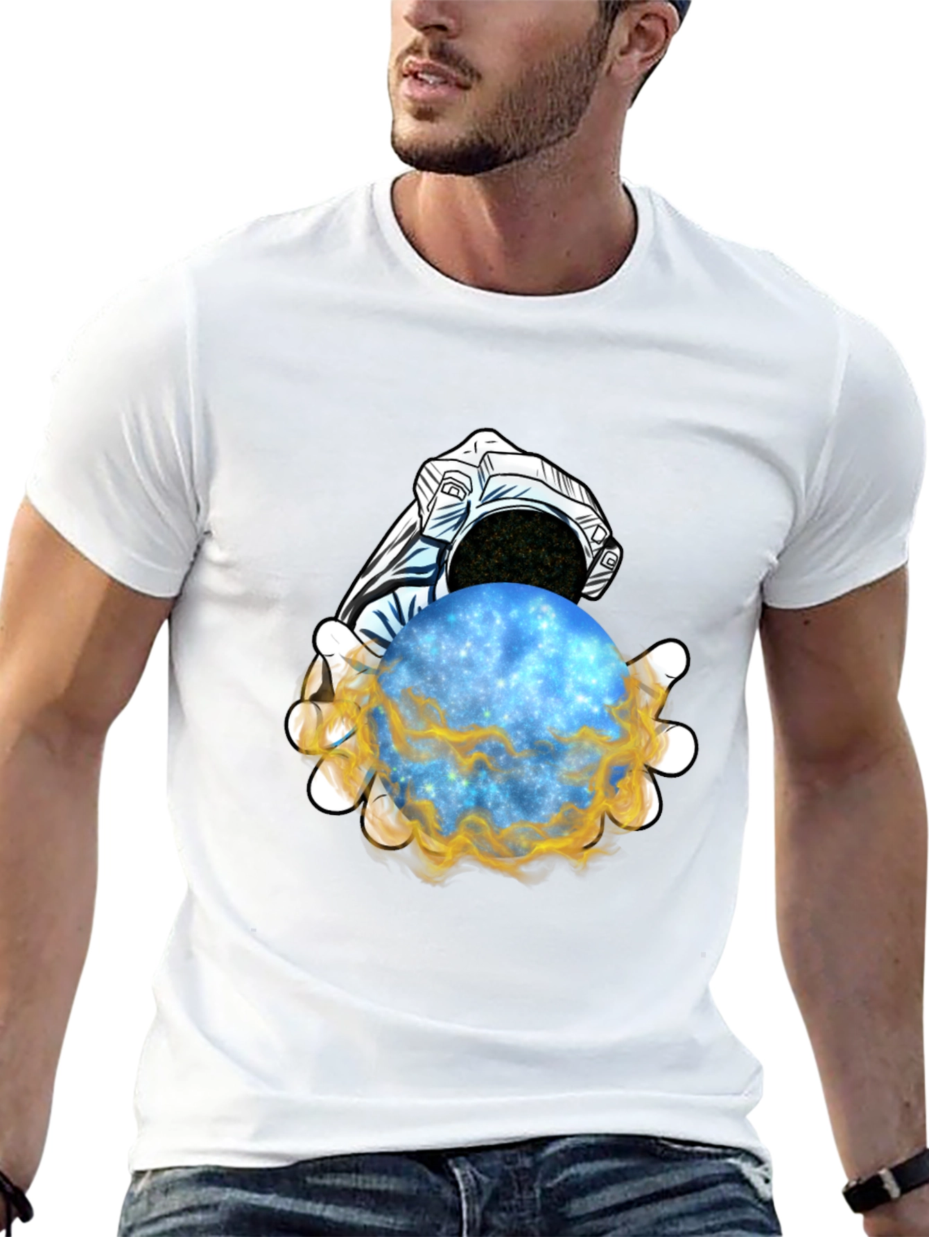 Astronaut Holding Galaxy T-Shirt
