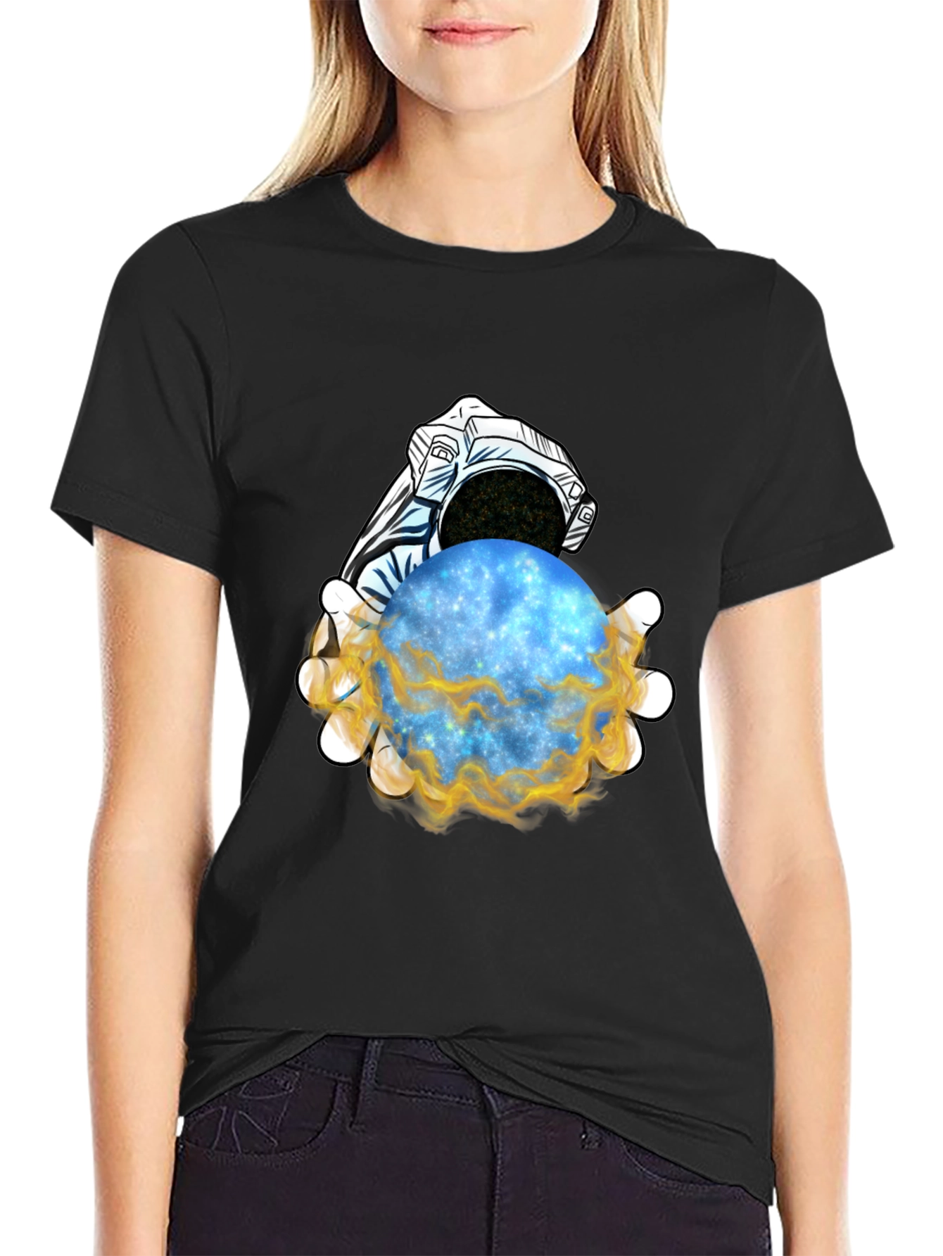 Astronaut Holding Galaxy T-Shirt