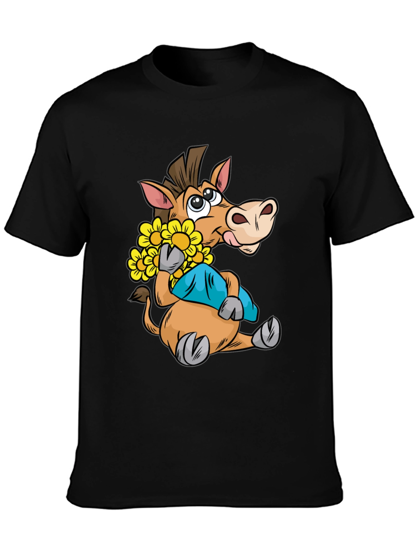 Cartoon Horse T-Shirt with Flowers