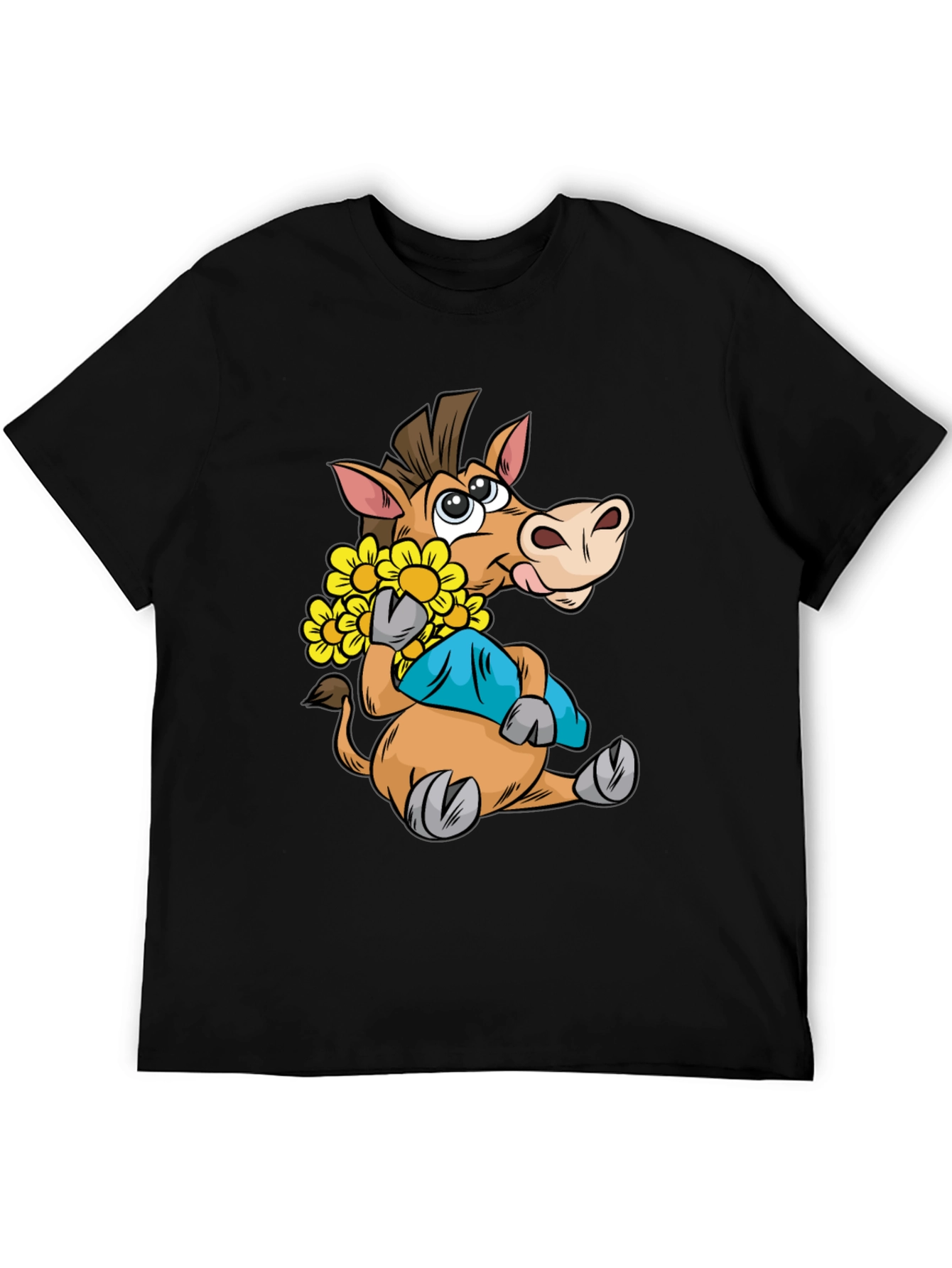 Cartoon Horse T-Shirt with Flowers
