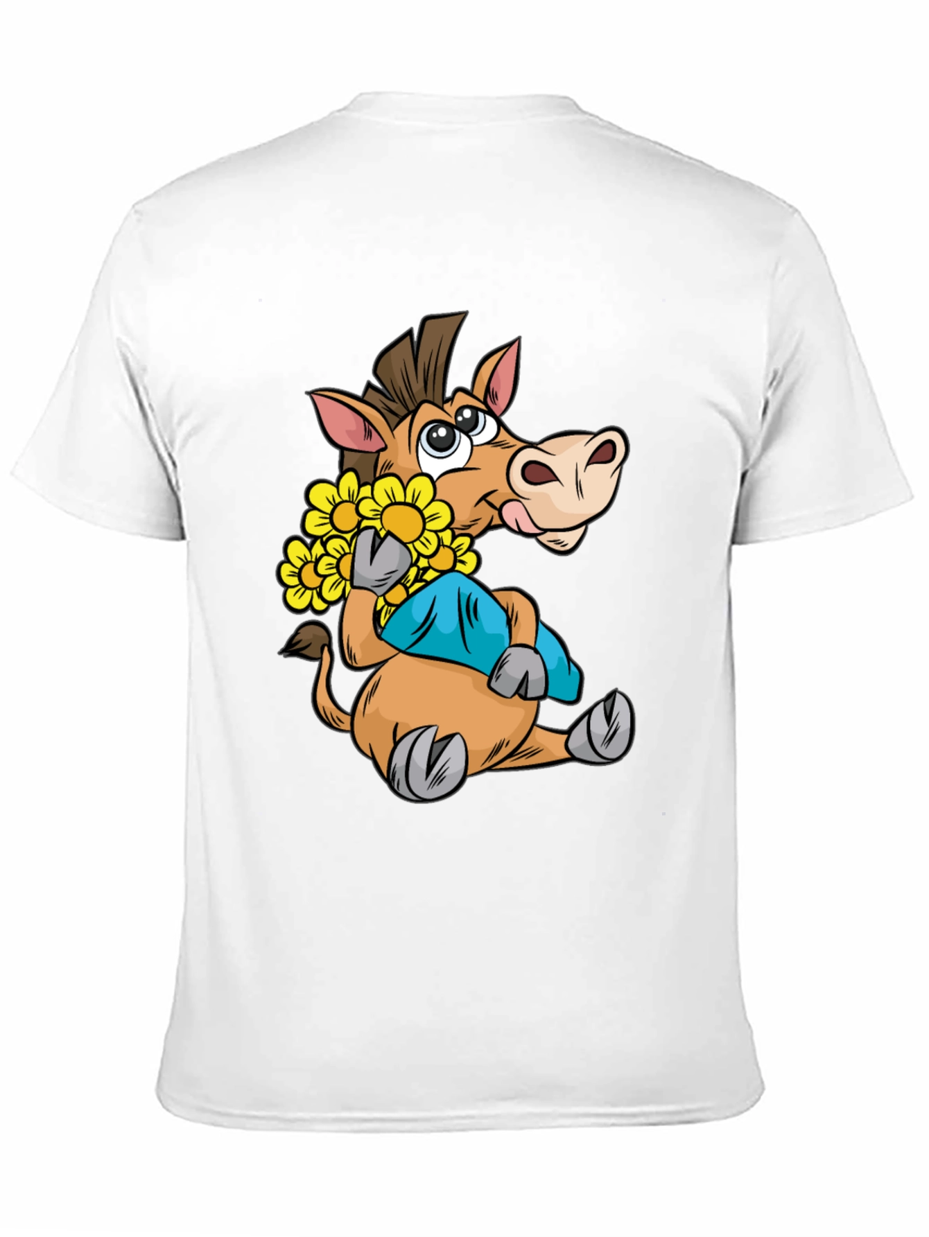 Cartoon Horse T-Shirt with Flowers