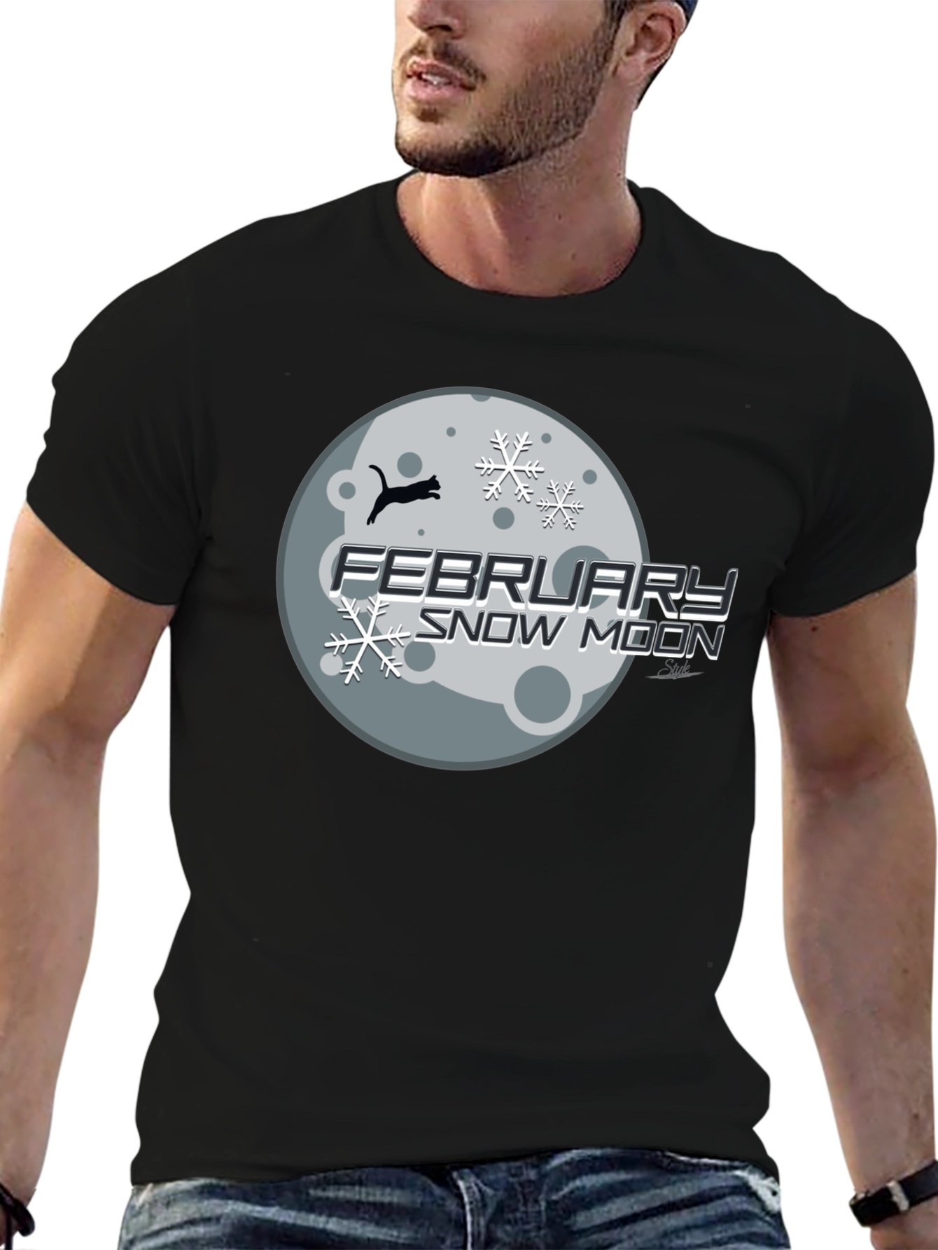 February Snow Moon Graphic Tee - Black Cotton Blend