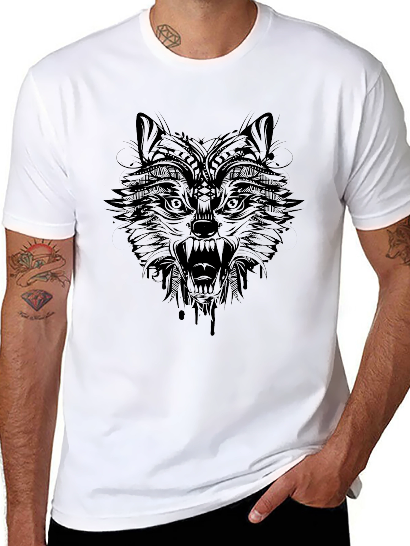 Mens Black Wolf Graphic Tee