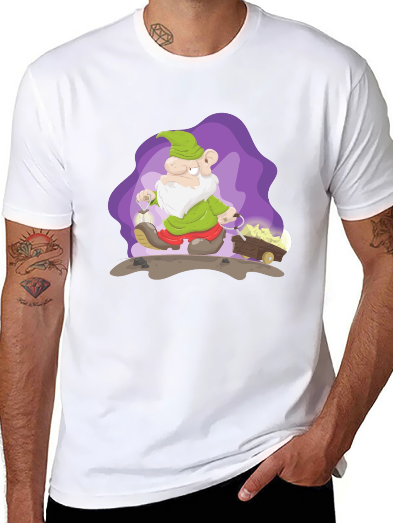 Cartoon Mine Dwarf Black T-Shirt