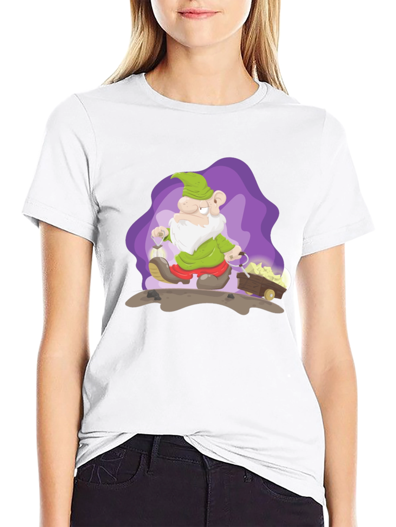 Cartoon Mine Dwarf Black T-Shirt