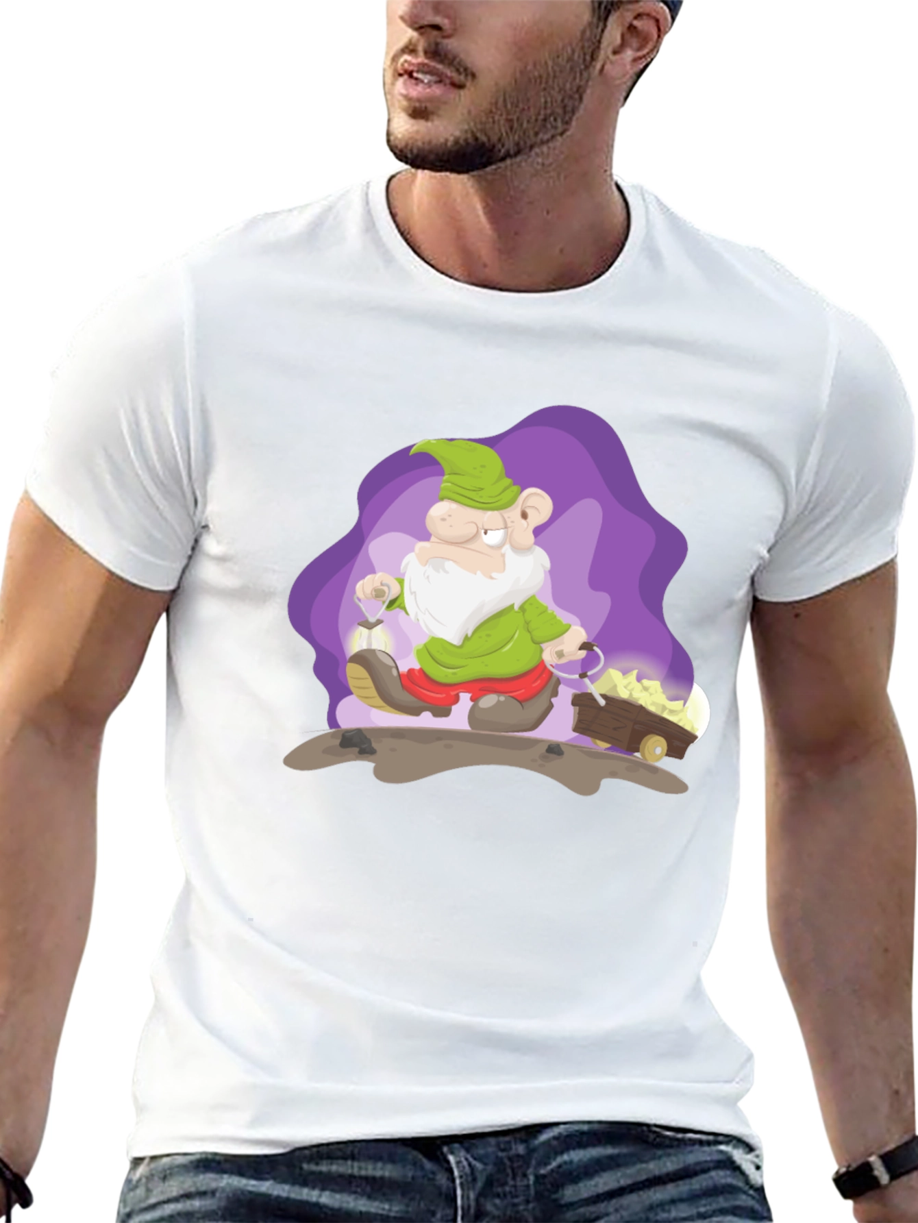 Cartoon Mine Dwarf Black T-Shirt