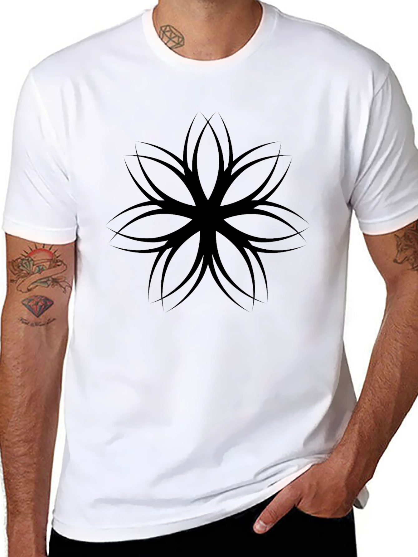 Mens Black Graphic Tee - Floral Design