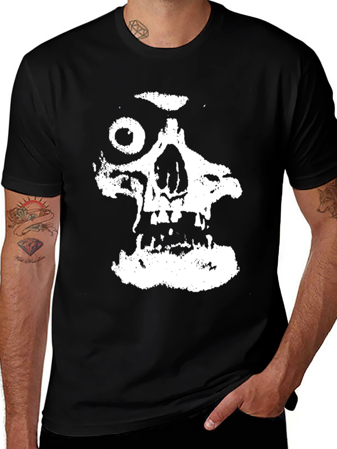 Black T-Shirt with Distressed Skull Graphic