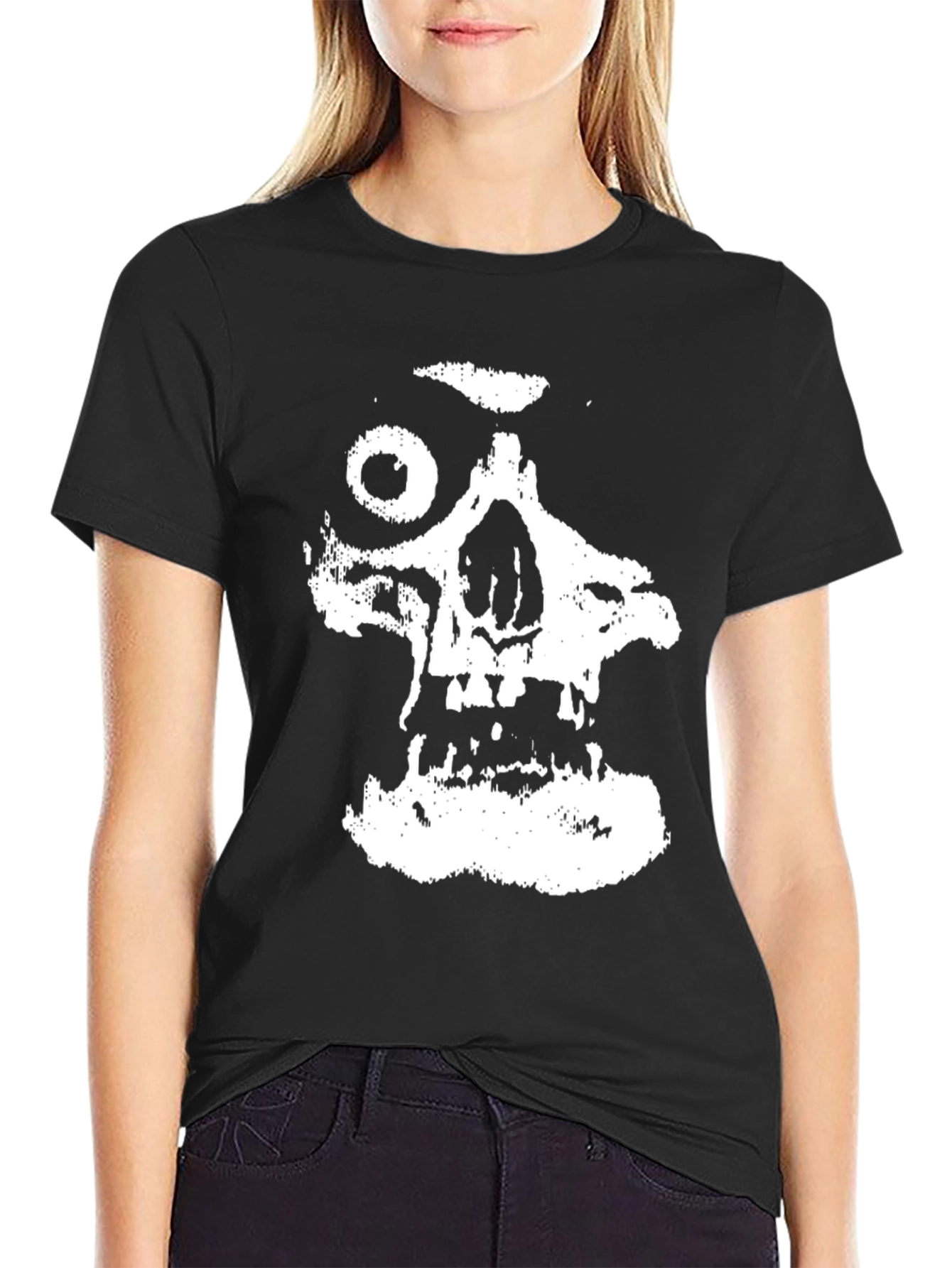 Black T-Shirt with Distressed Skull Graphic