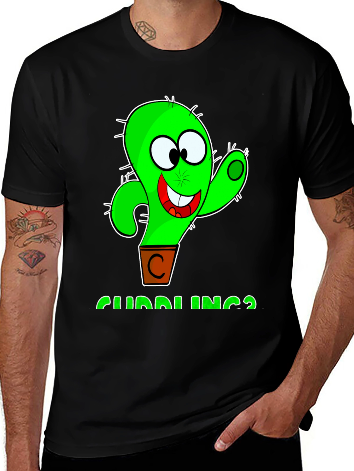 Cuddlings Cactus Graphic T-Shirt - Funny Cartoon Design