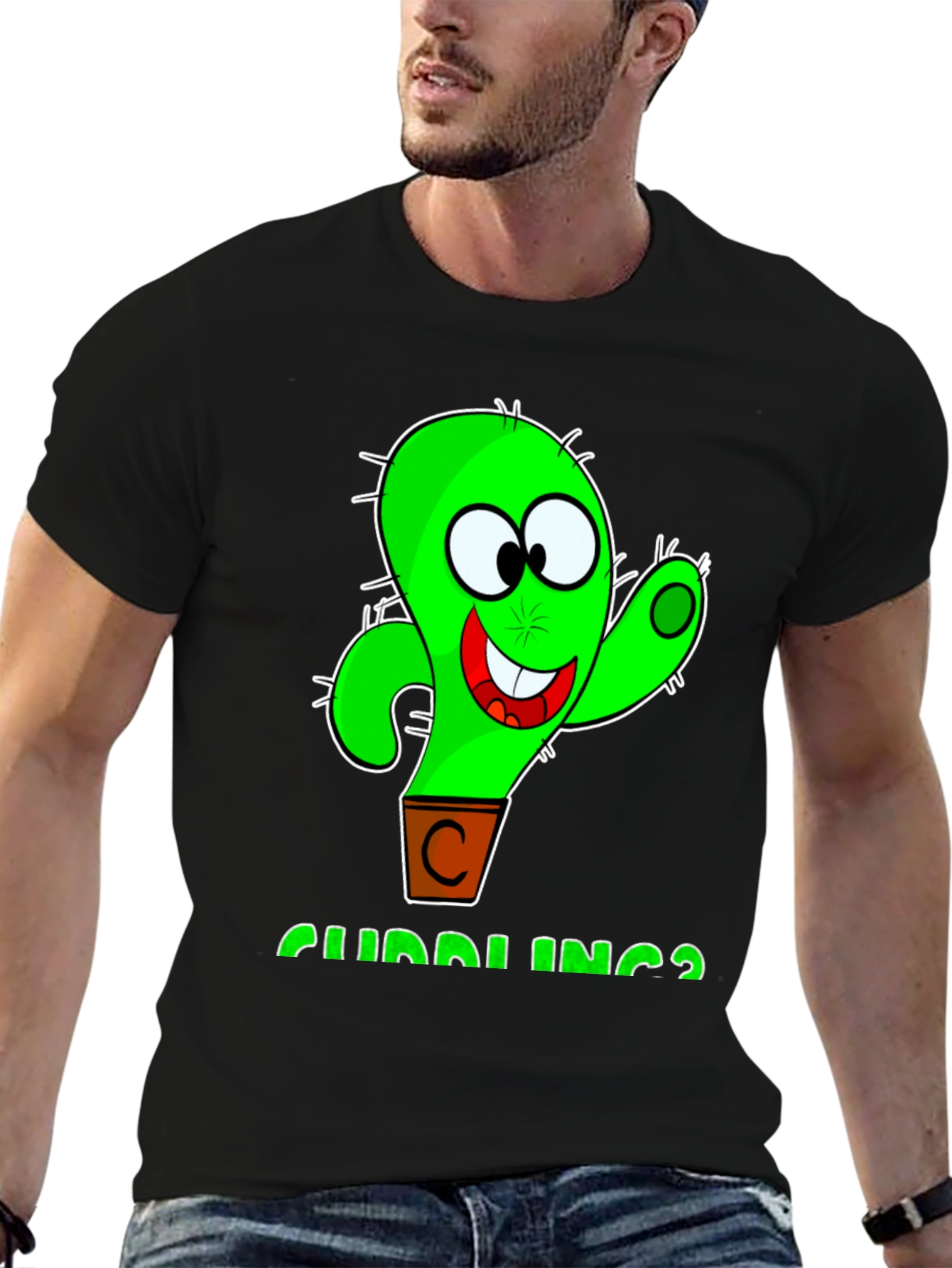 Cuddlings Cactus Graphic T-Shirt - Funny Cartoon Design