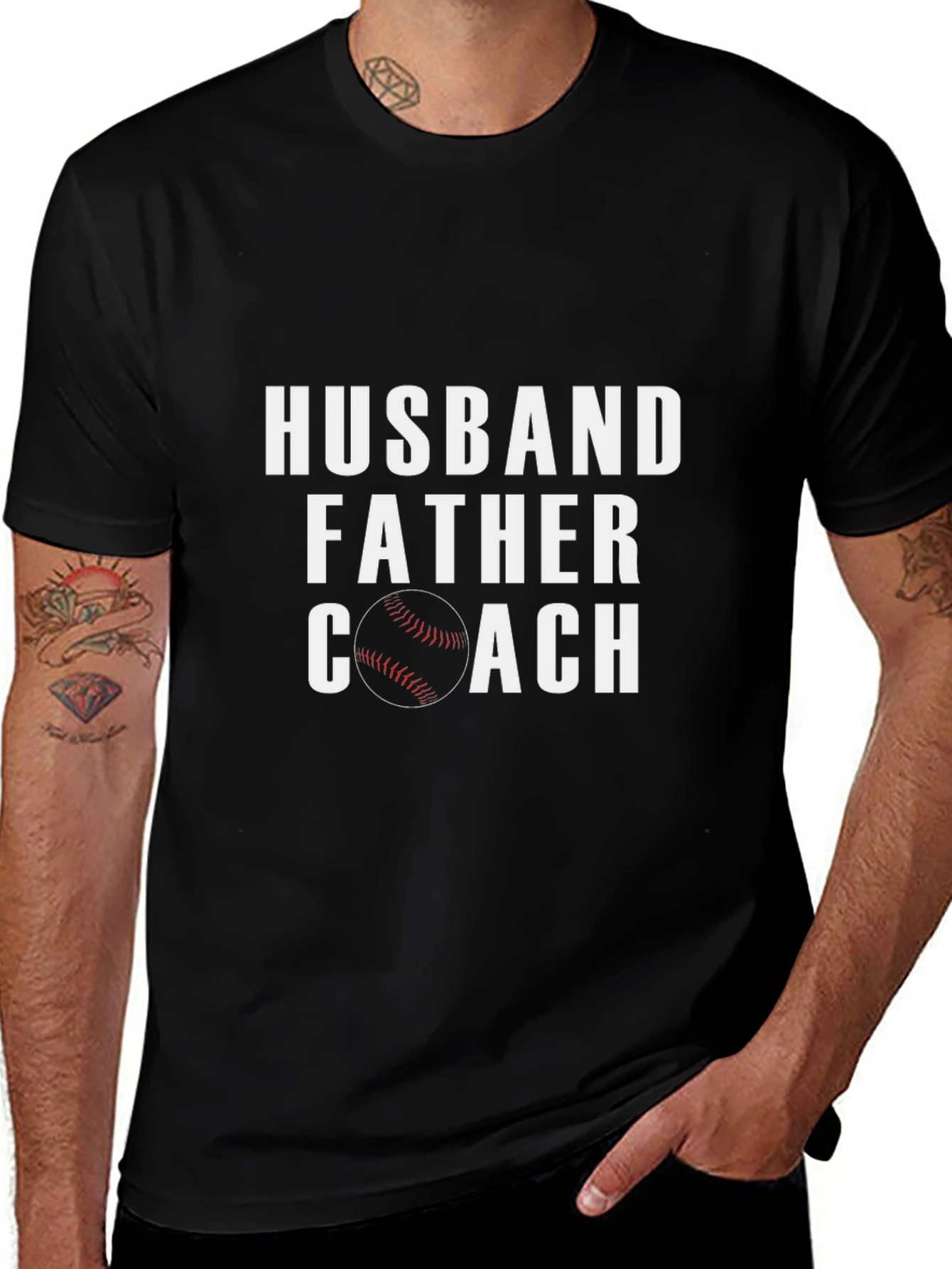 Husband Father Coach Graphic Tee - Baseball Dad Shirt
