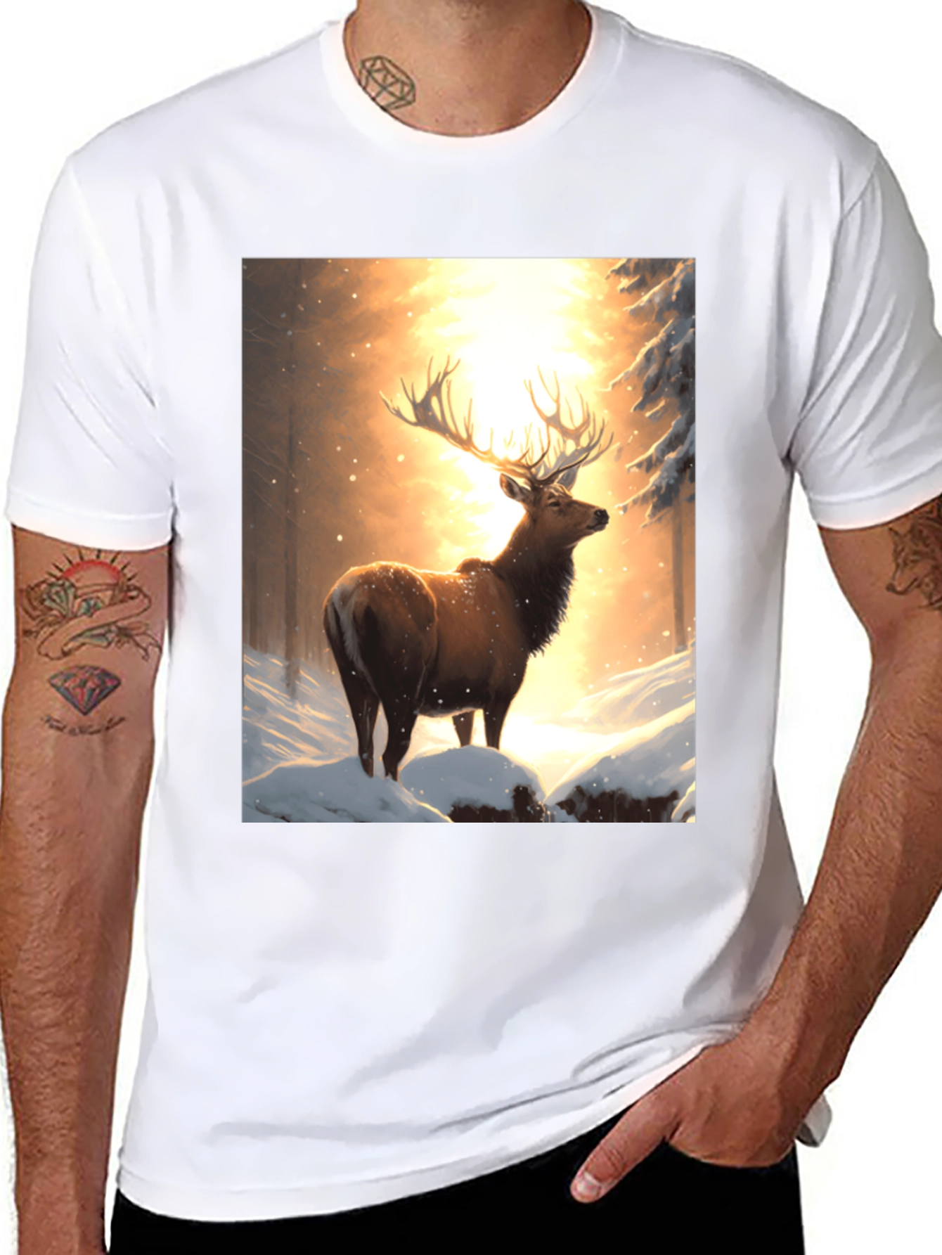 Elk in Snowy Forest T-Shirt