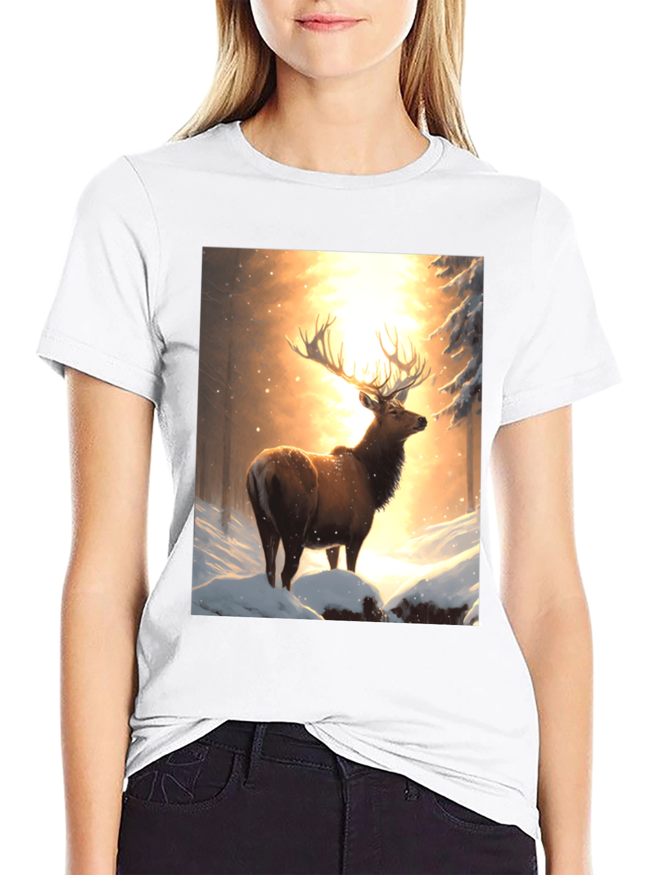 Elk in Snowy Forest T-Shirt