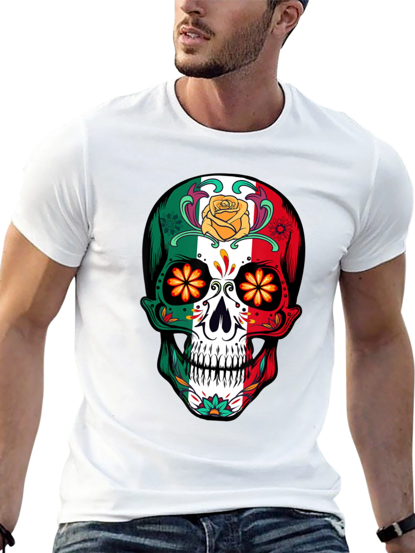 Mexican Flag Sugar Skull T-Shirt